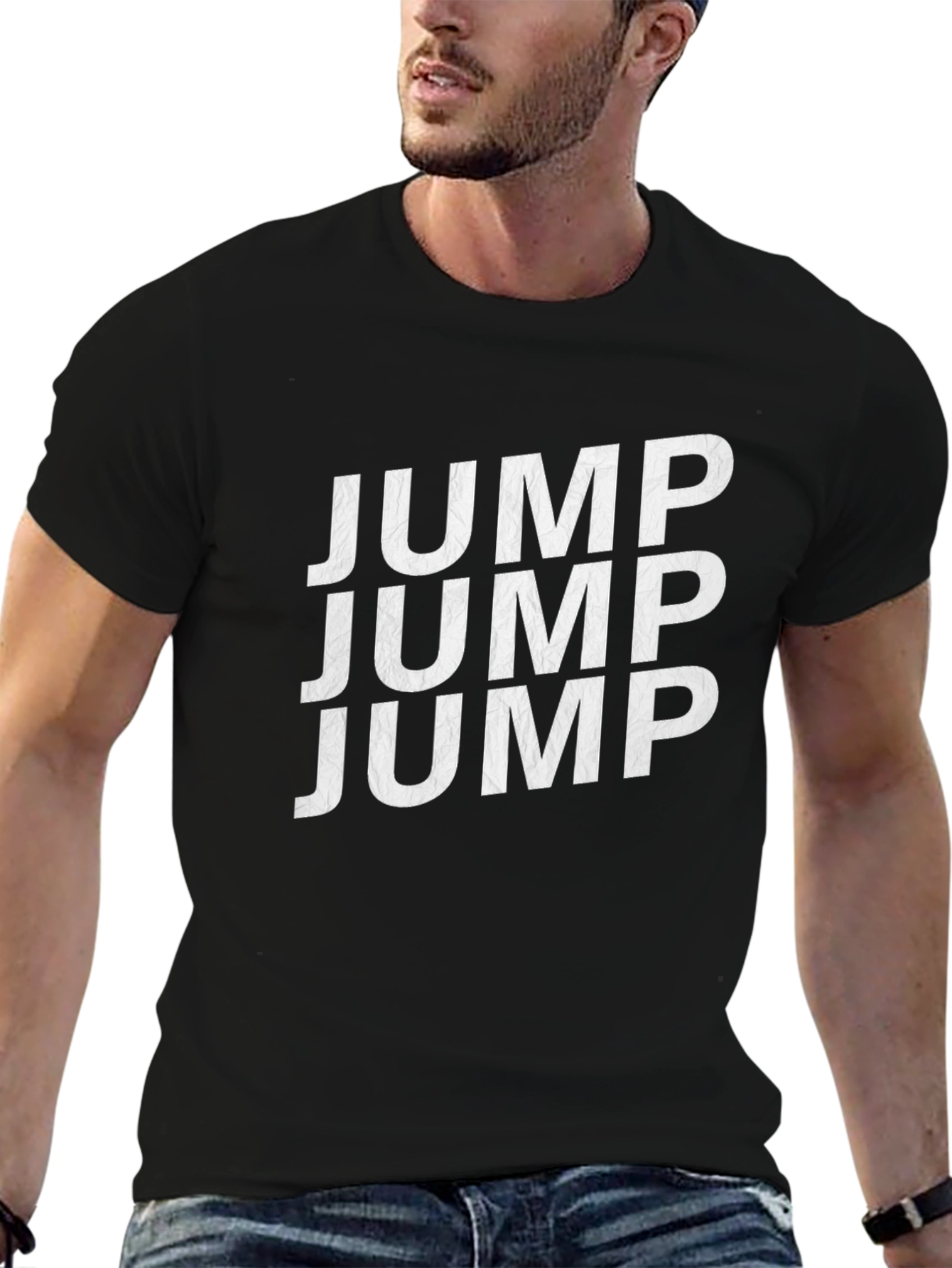 Jump Text Black Cotton Crew Neck Tee