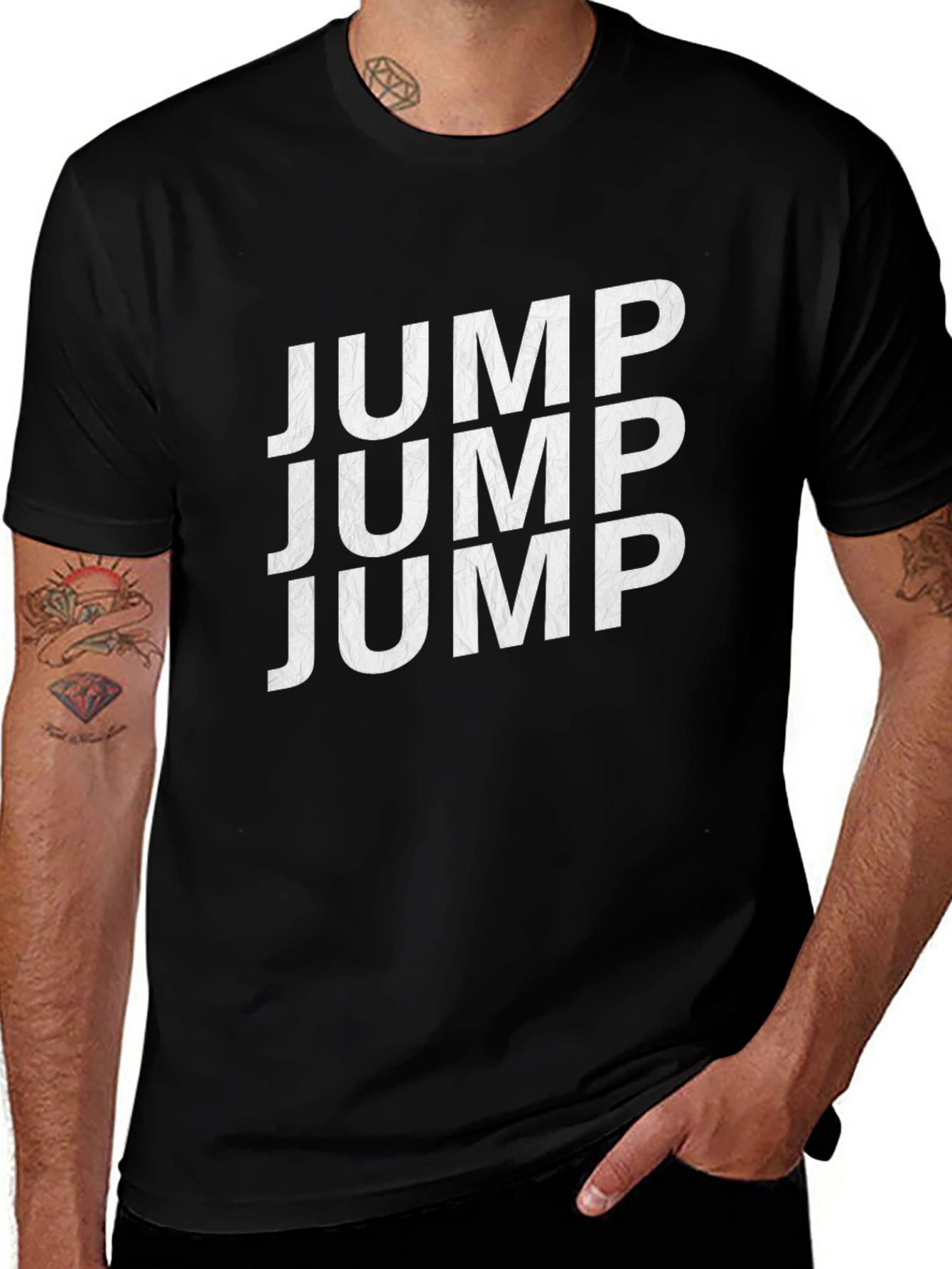 Jump Text Black Cotton Crew Neck Tee