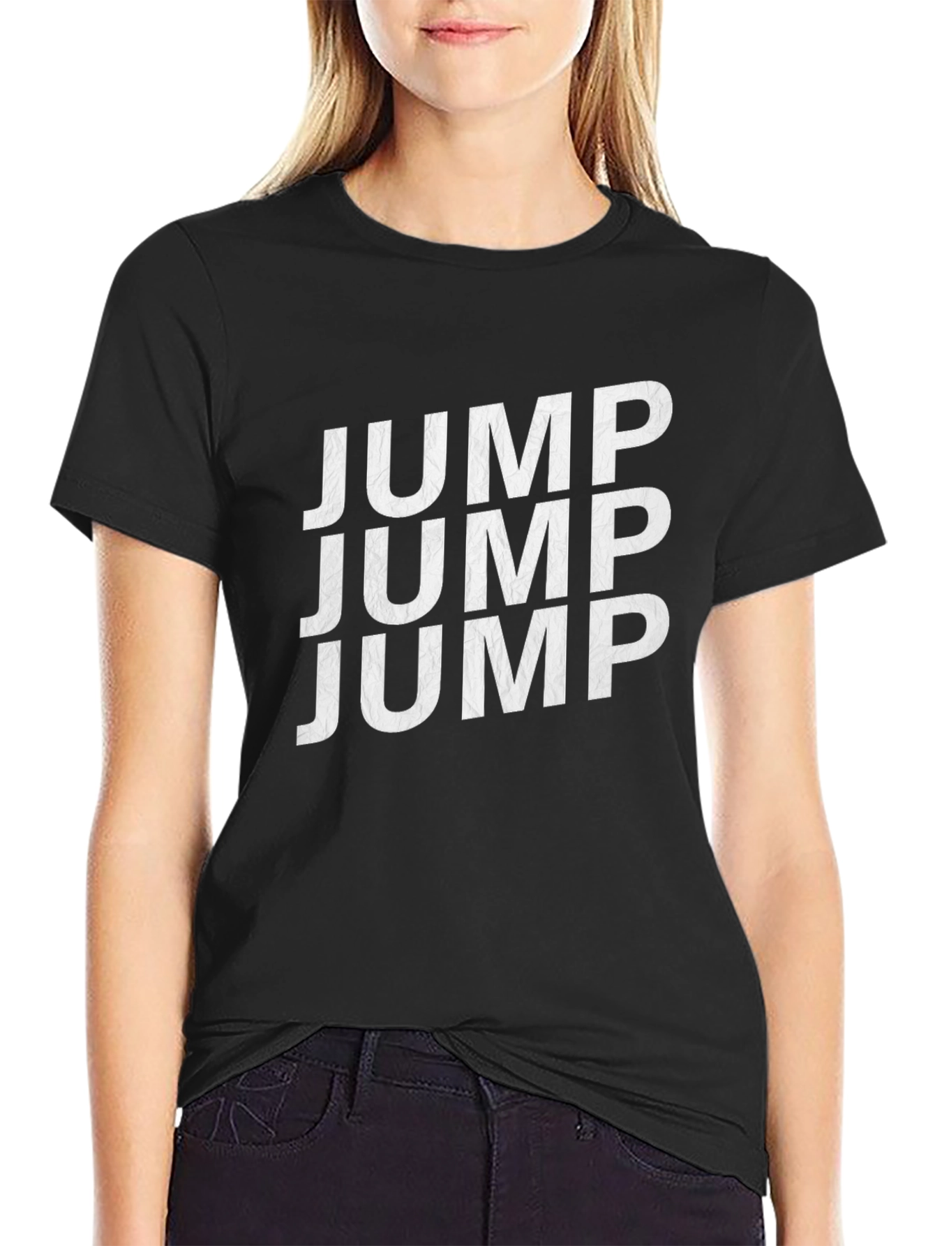 Jump Text Black Cotton Crew Neck Tee