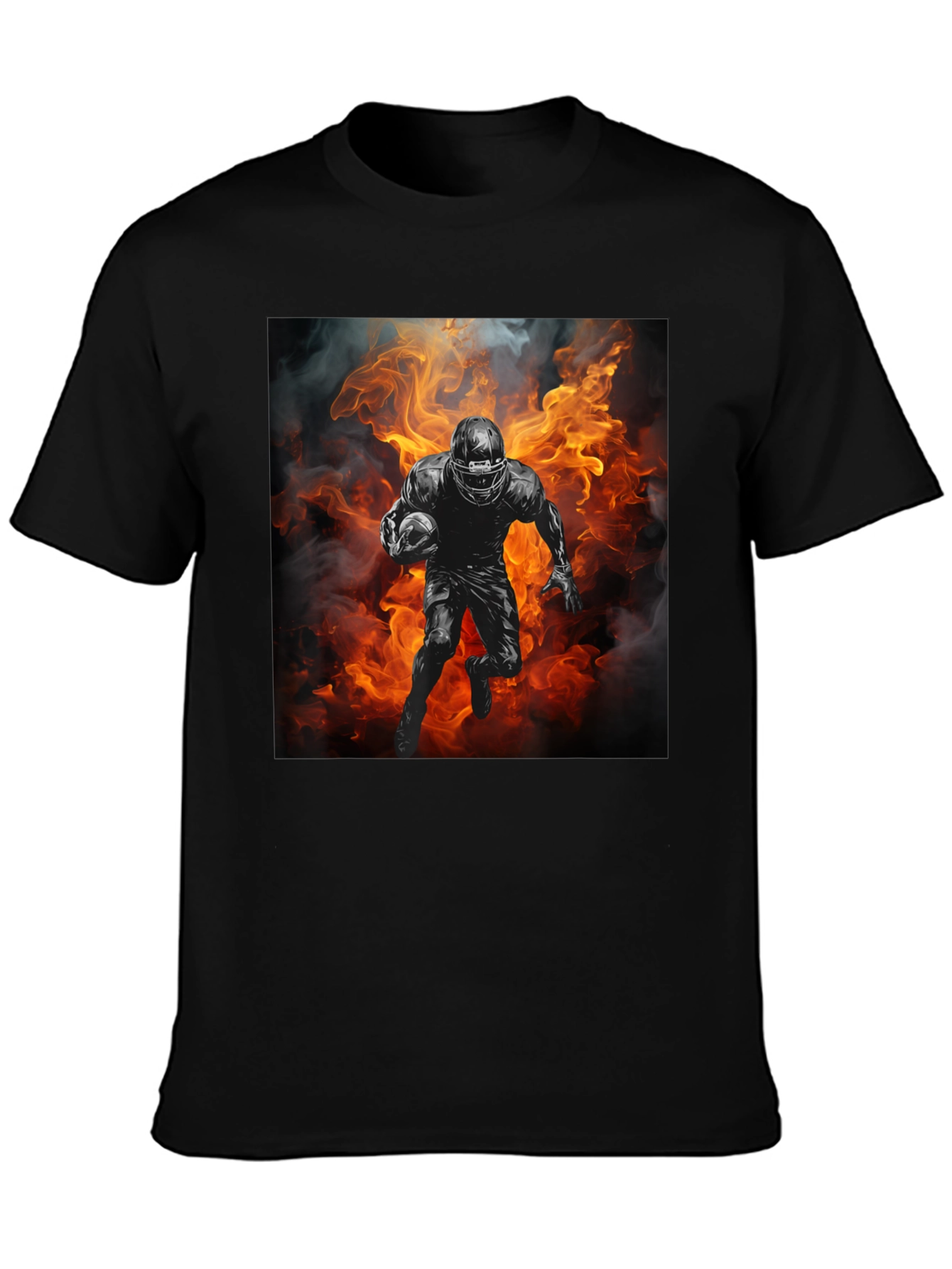 Football Player in Flames Graphic T-Shirt