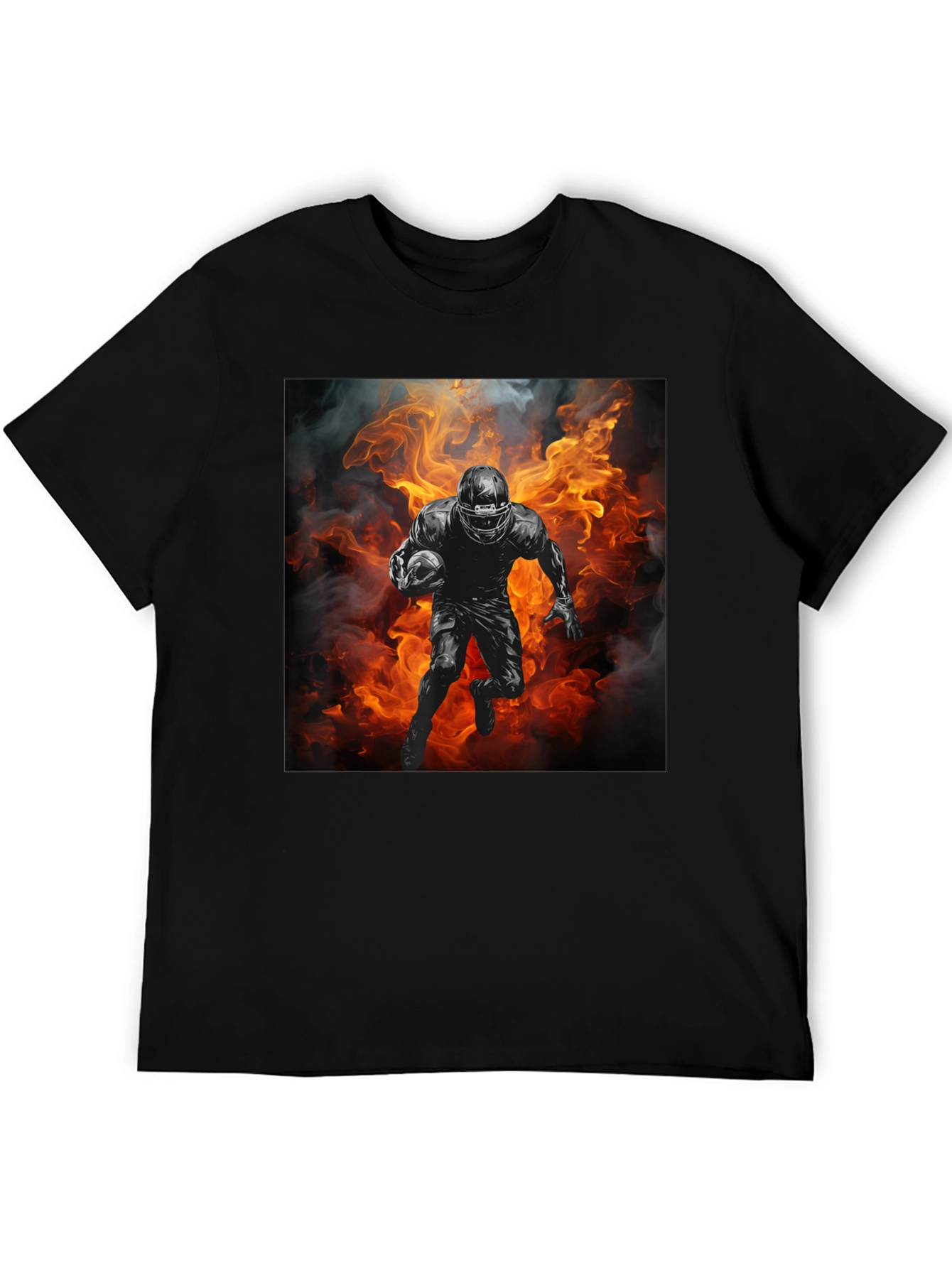 Football Player in Flames Graphic T-Shirt