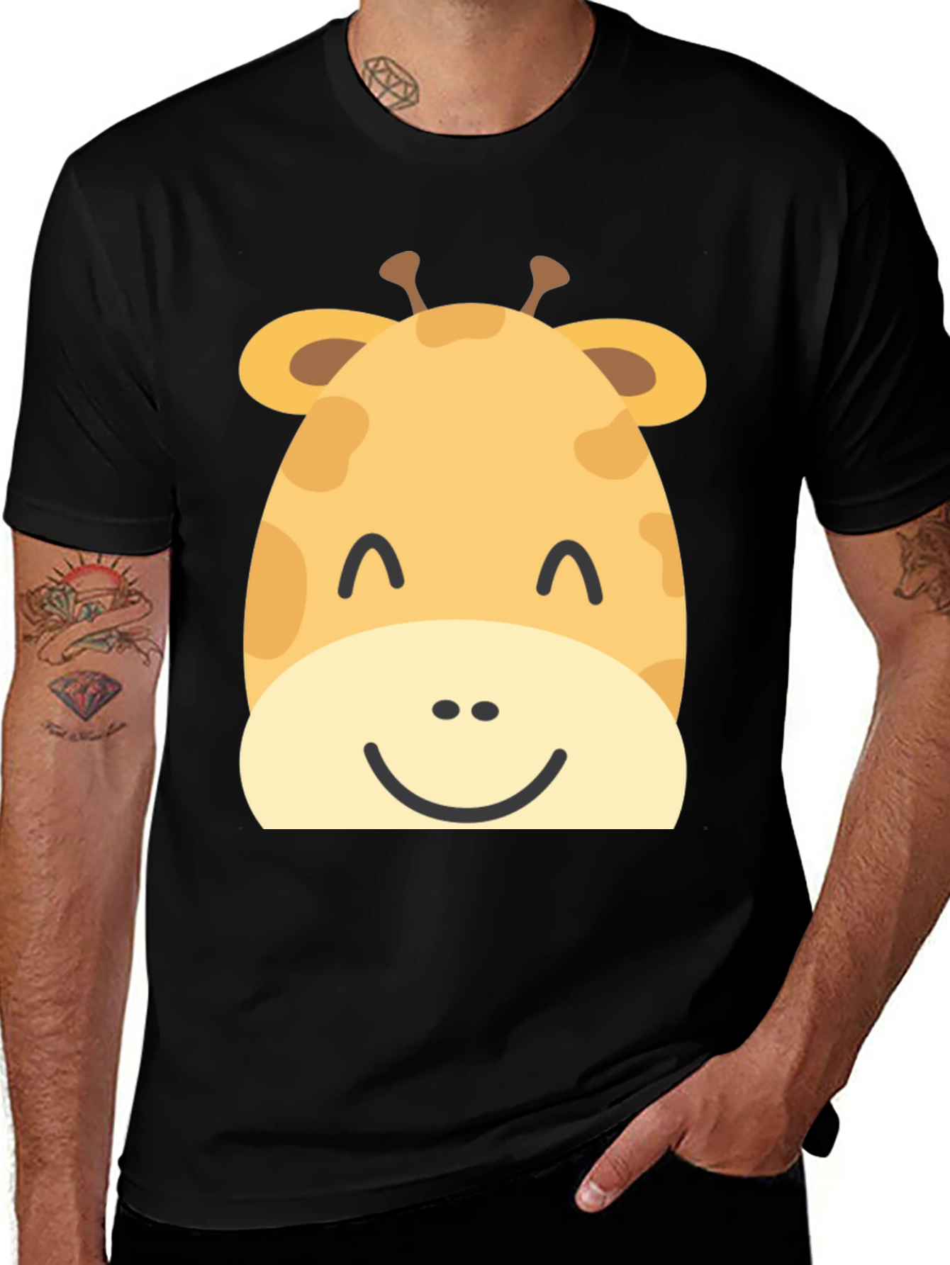 Cute Giraffe Graphic Print Black T-Shirt