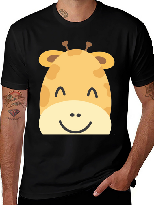 Cute Giraffe Graphic Print Black T-Shirt