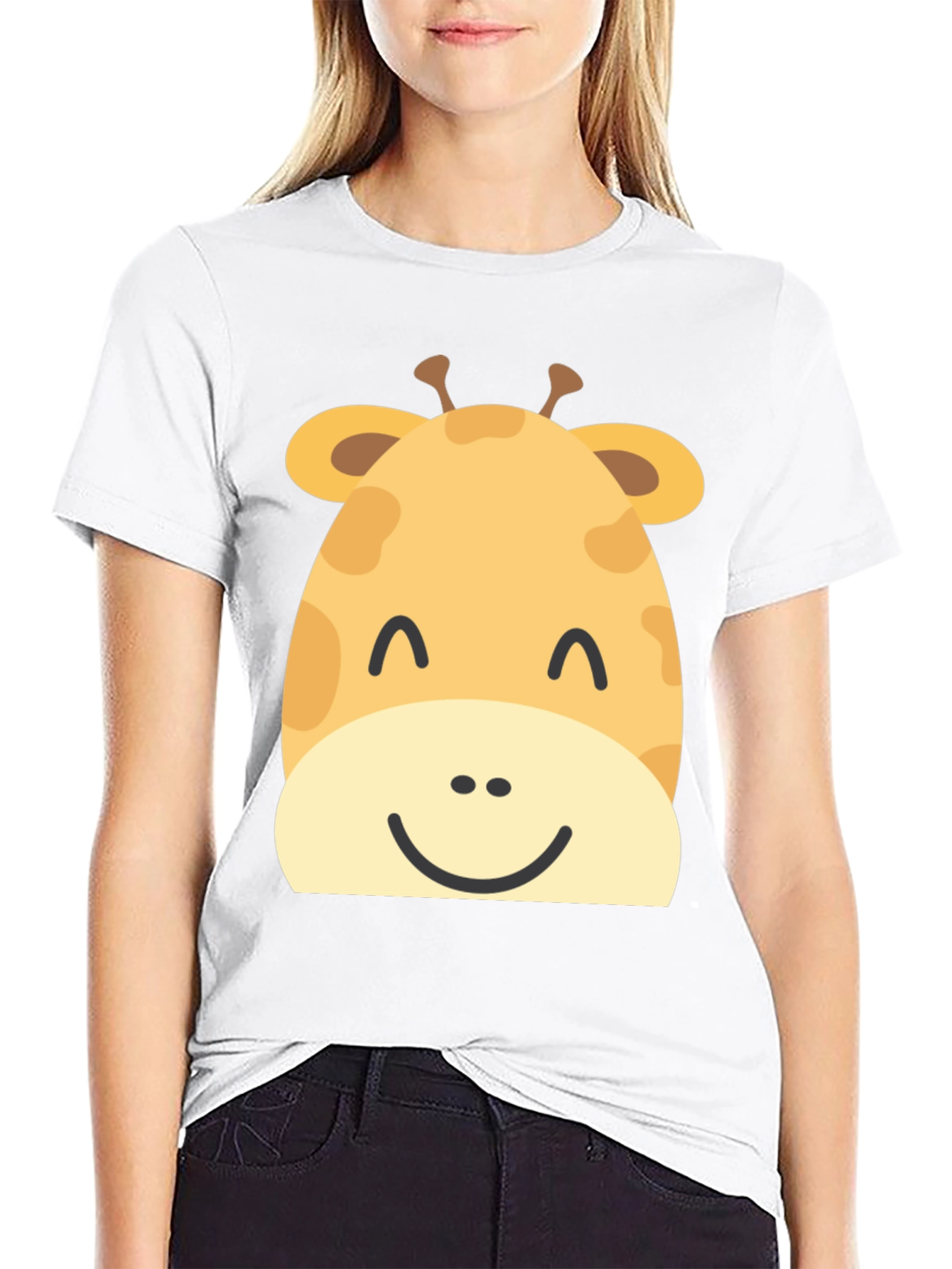 Cute Giraffe Graphic Print Black T-Shirt