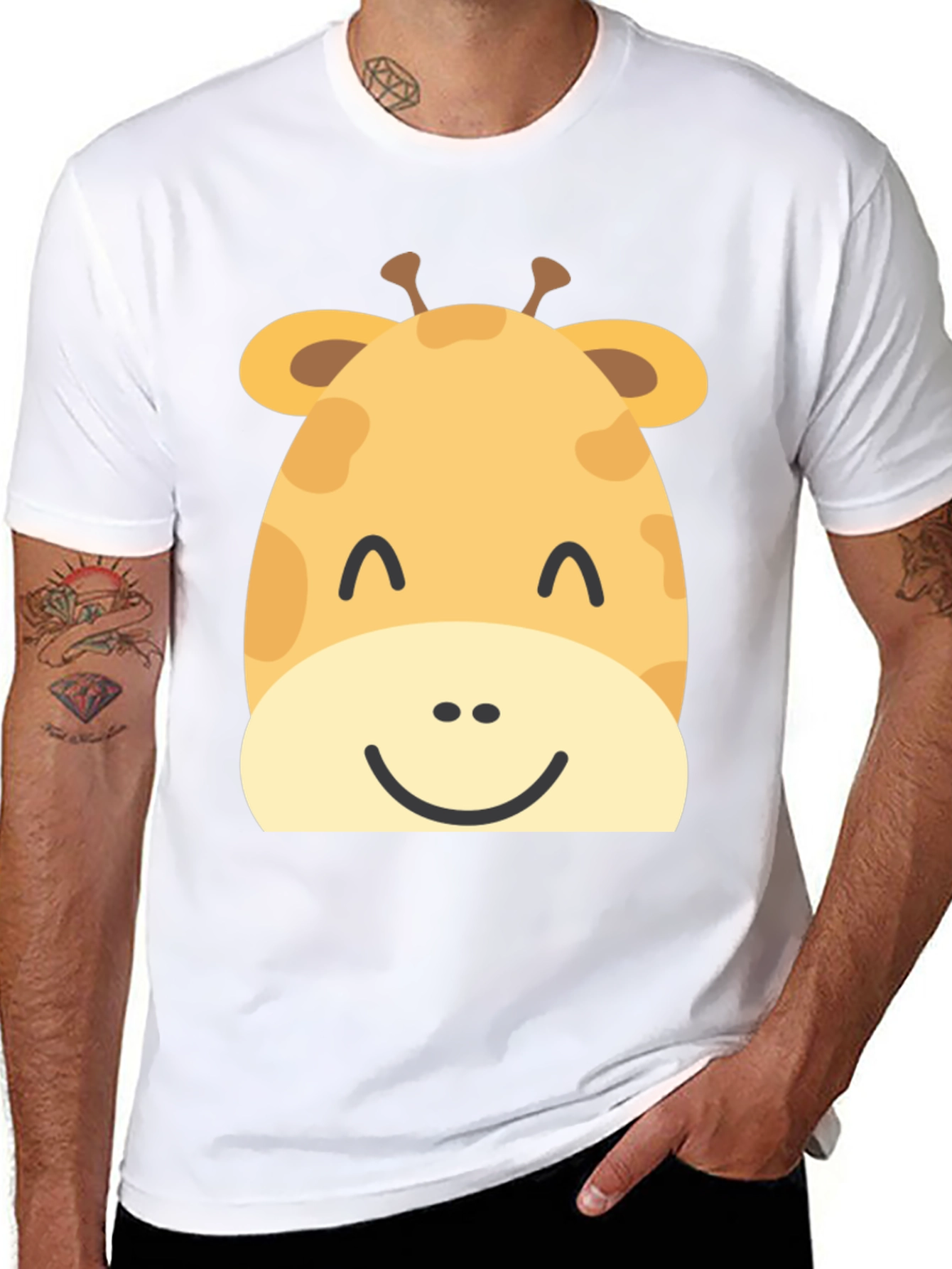 Cute Giraffe Graphic Print Black T-Shirt