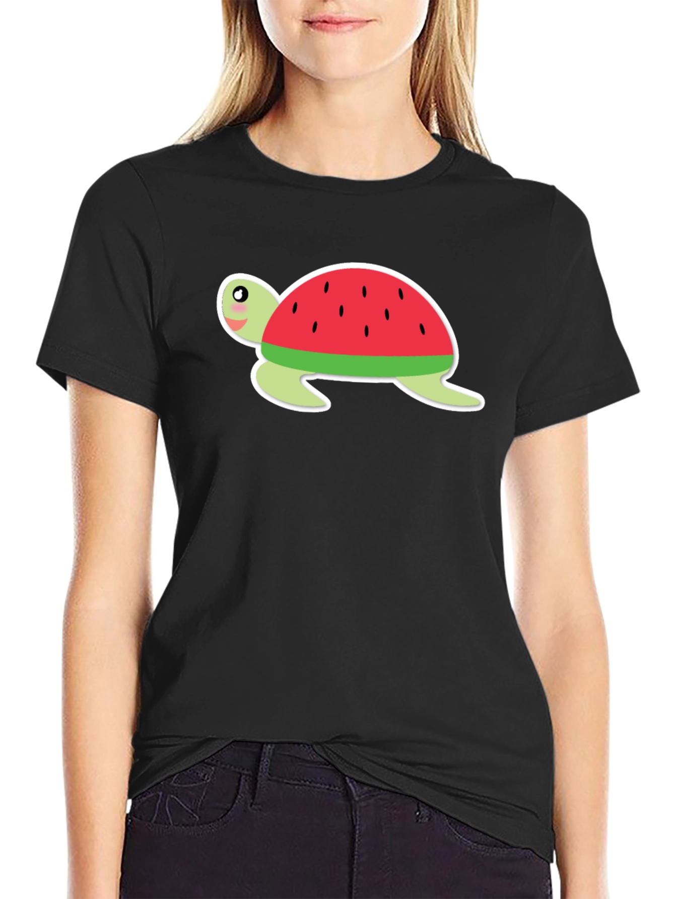 Watermelon Turtle Black T-Shirt