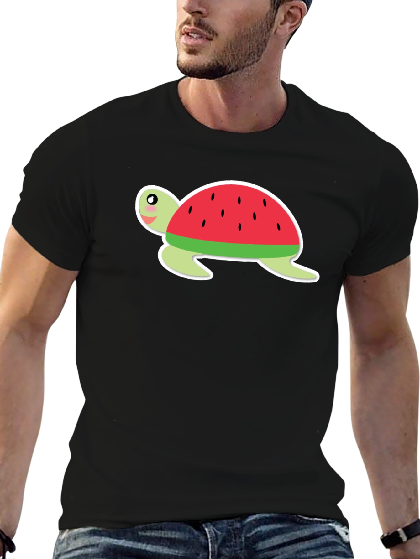 Watermelon Turtle Black T-Shirt