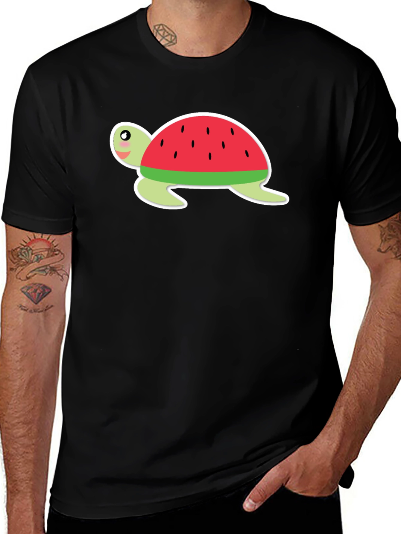 Watermelon Turtle Black T-Shirt