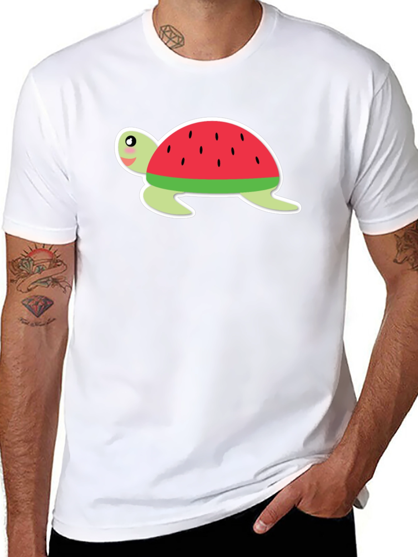 Watermelon Turtle Black T-Shirt