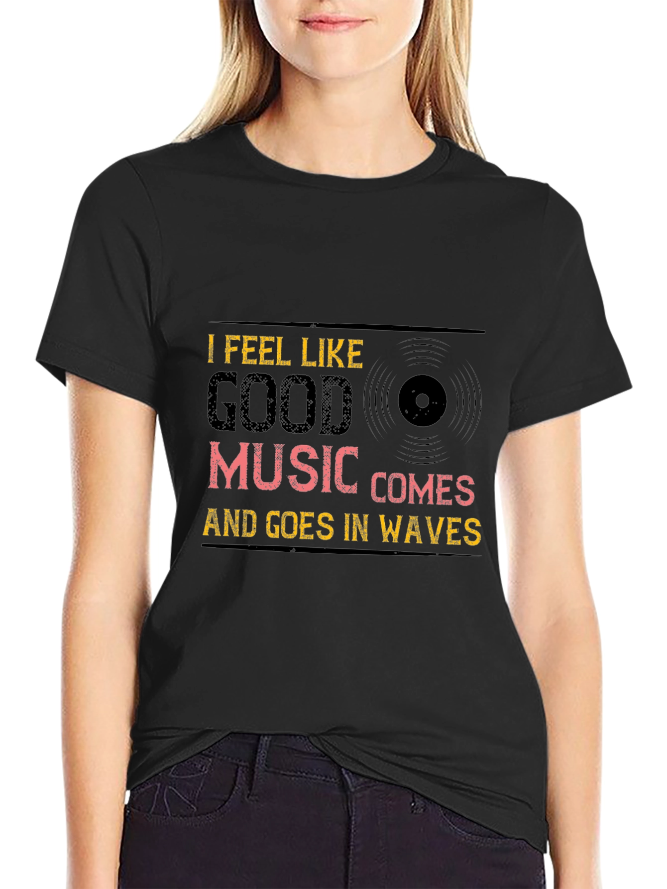 Music Waves Graphic Tee - Black Cotton T-Shirt