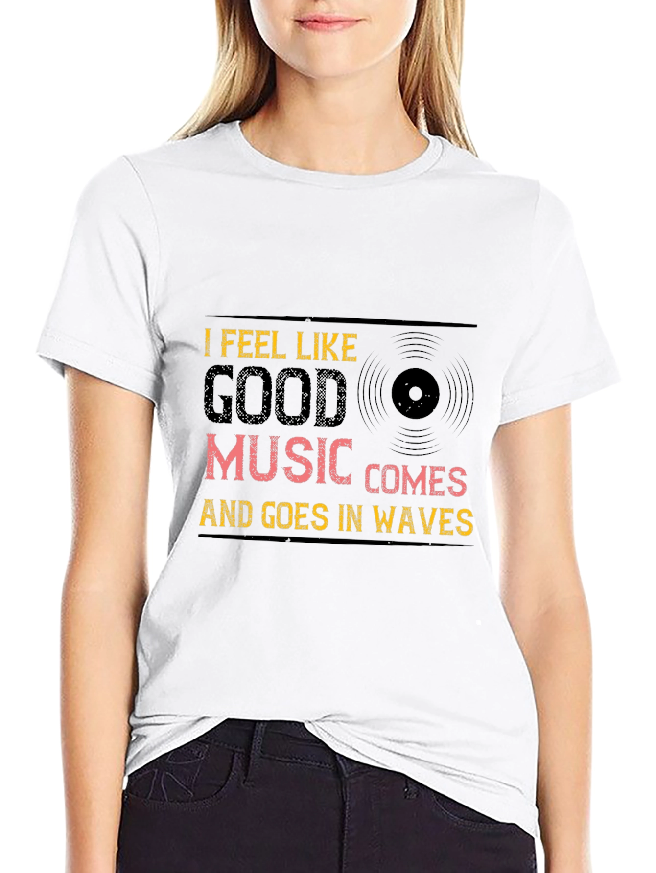 Music Waves Graphic Tee - Black Cotton T-Shirt