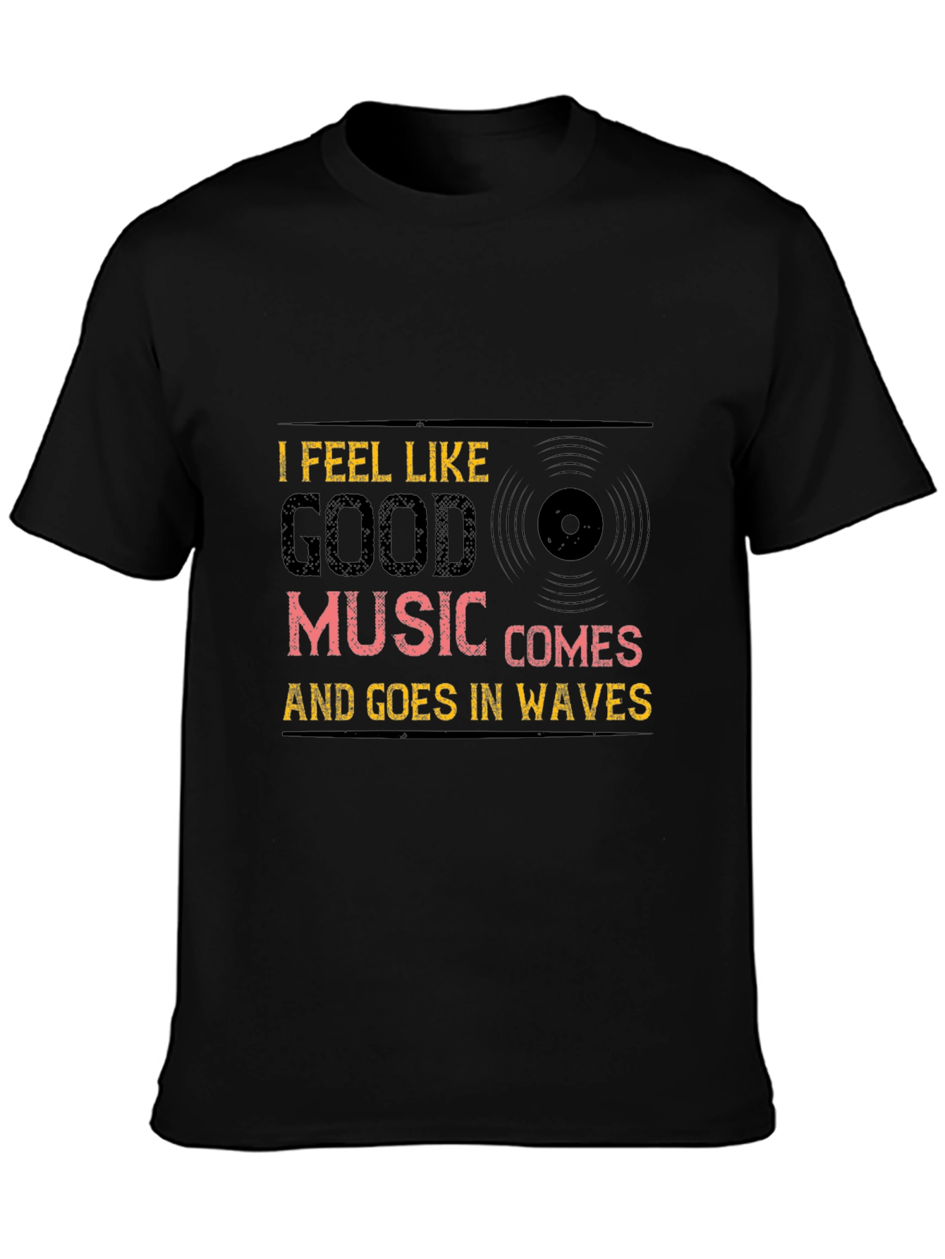 Music Waves Graphic Tee - Black Cotton T-Shirt