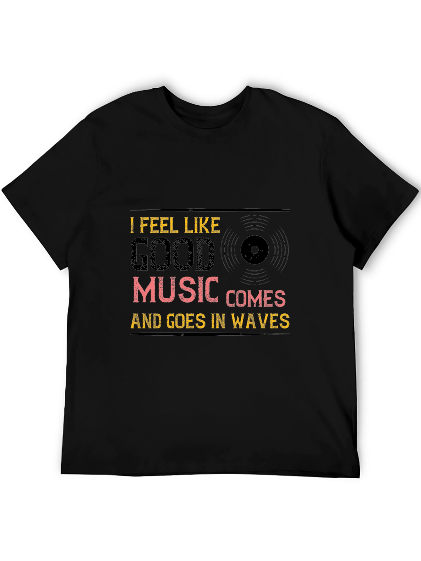 Music Waves Graphic Tee - Black Cotton T-Shirt