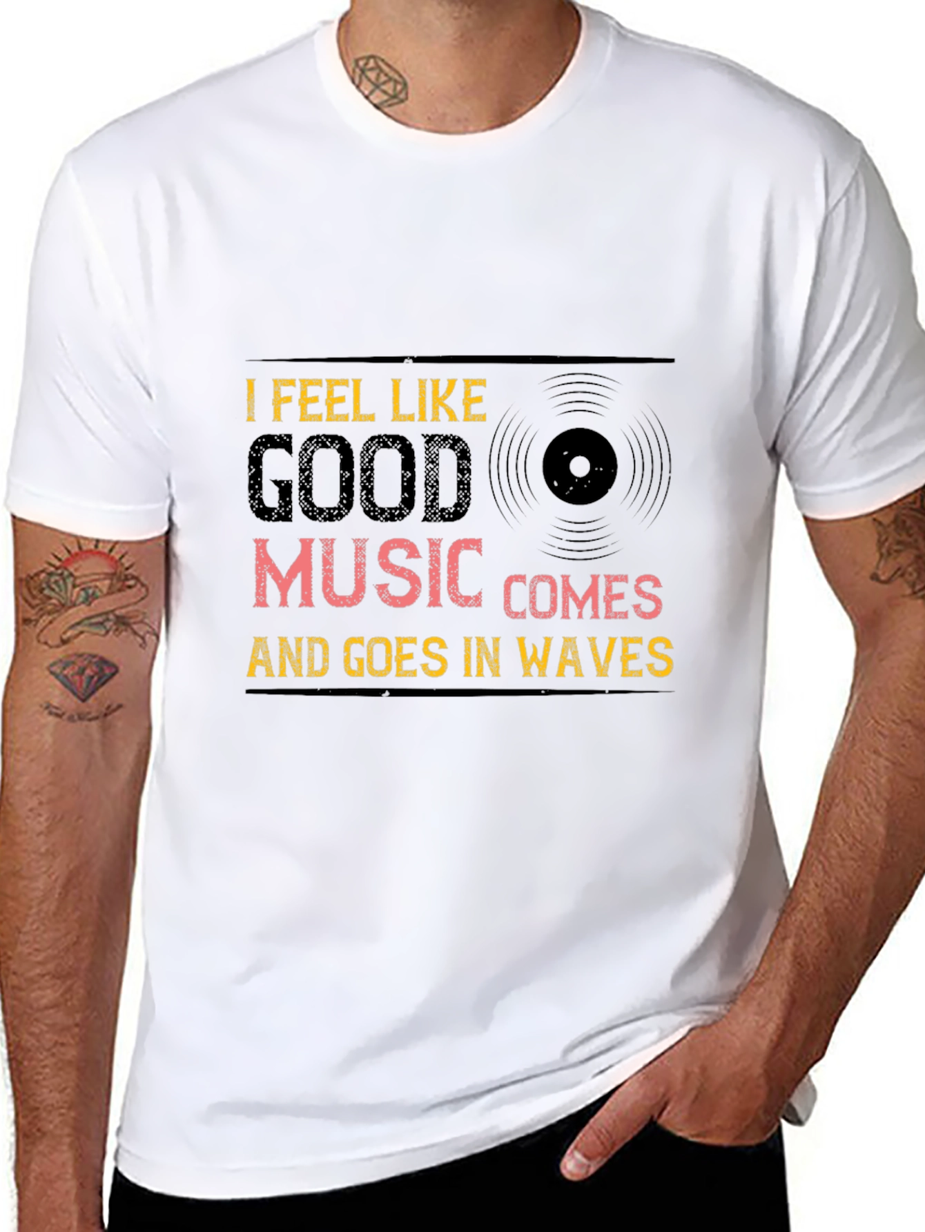 Music Waves Graphic Tee - Black Cotton T-Shirt