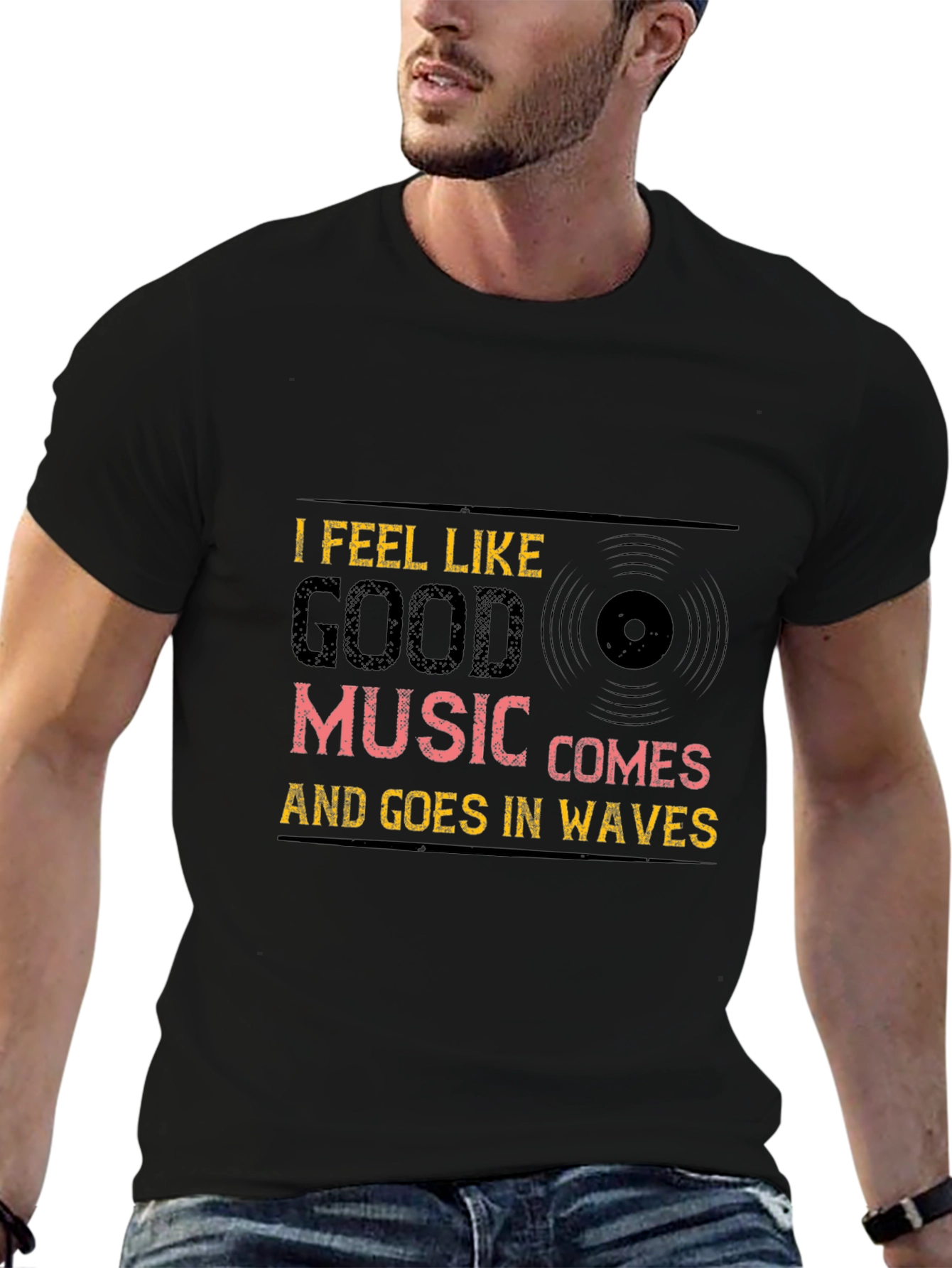 Music Waves Graphic Tee - Black Cotton T-Shirt