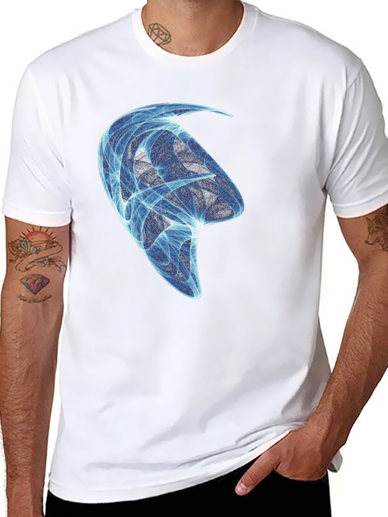 Abstract Blue Design Black T-Shirt