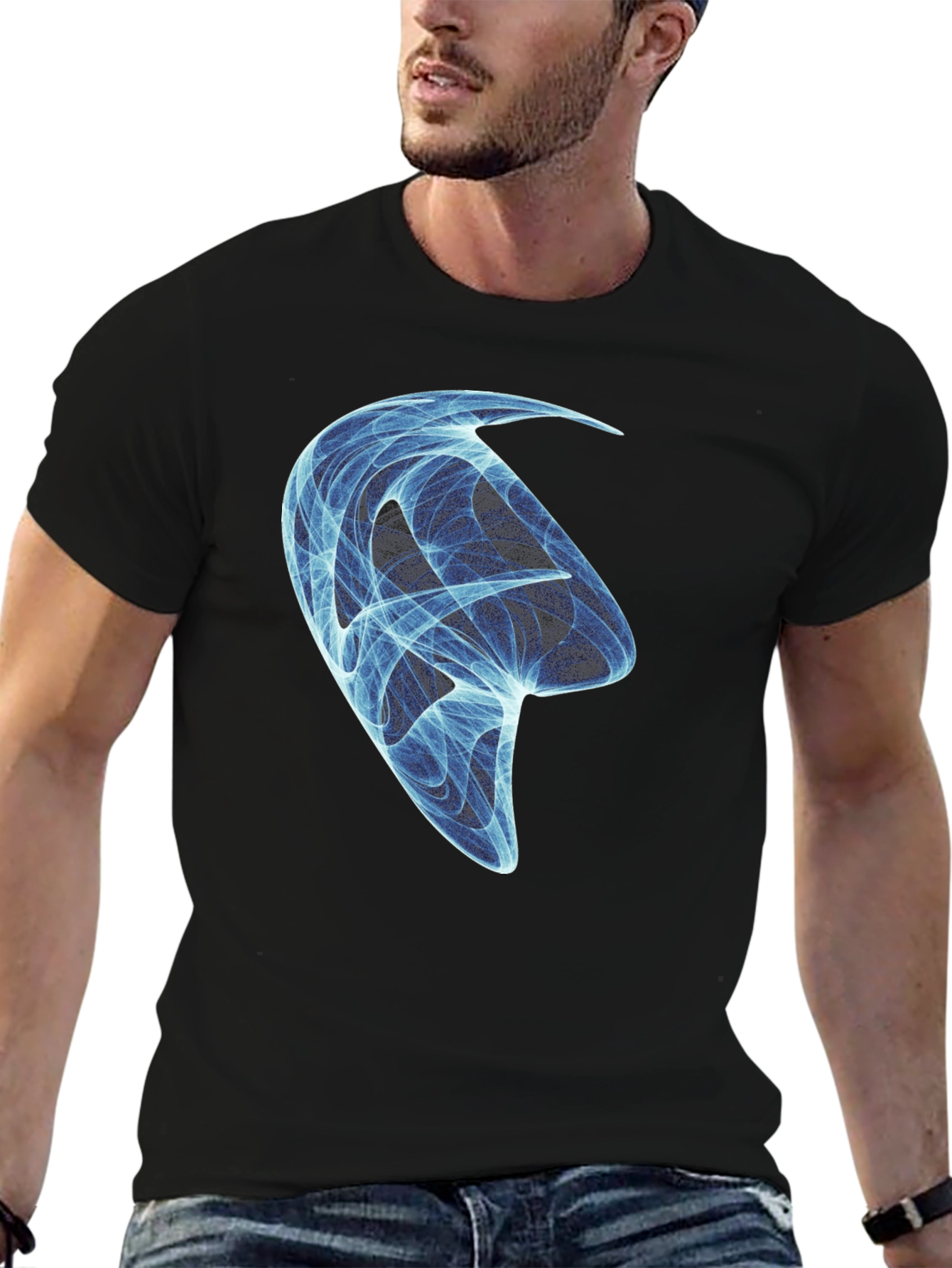 Abstract Blue Design Black T-Shirt