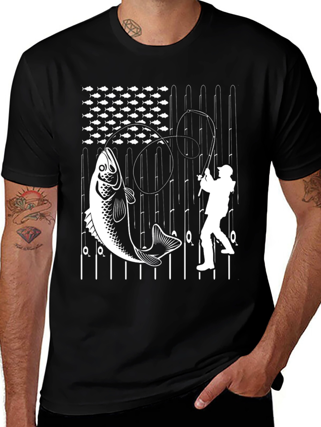 Fishing American Flag Graphic T-Shirt