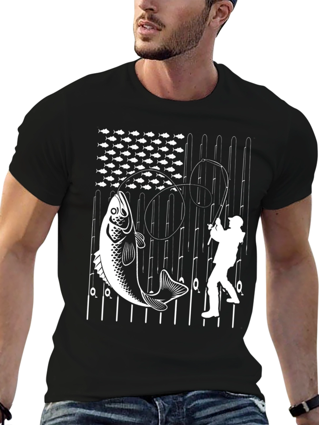 Fishing American Flag Graphic T-Shirt
