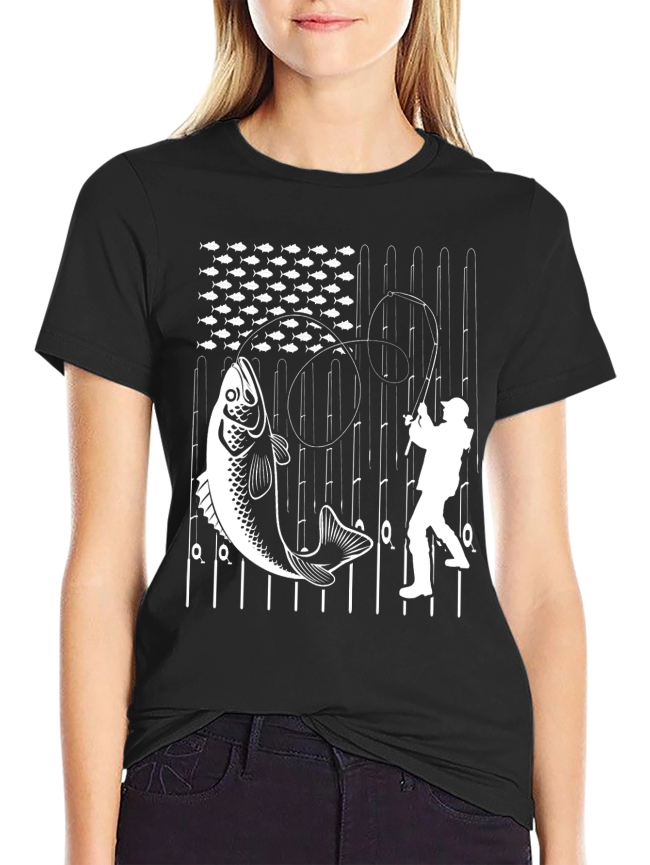 Fishing American Flag Graphic T-Shirt