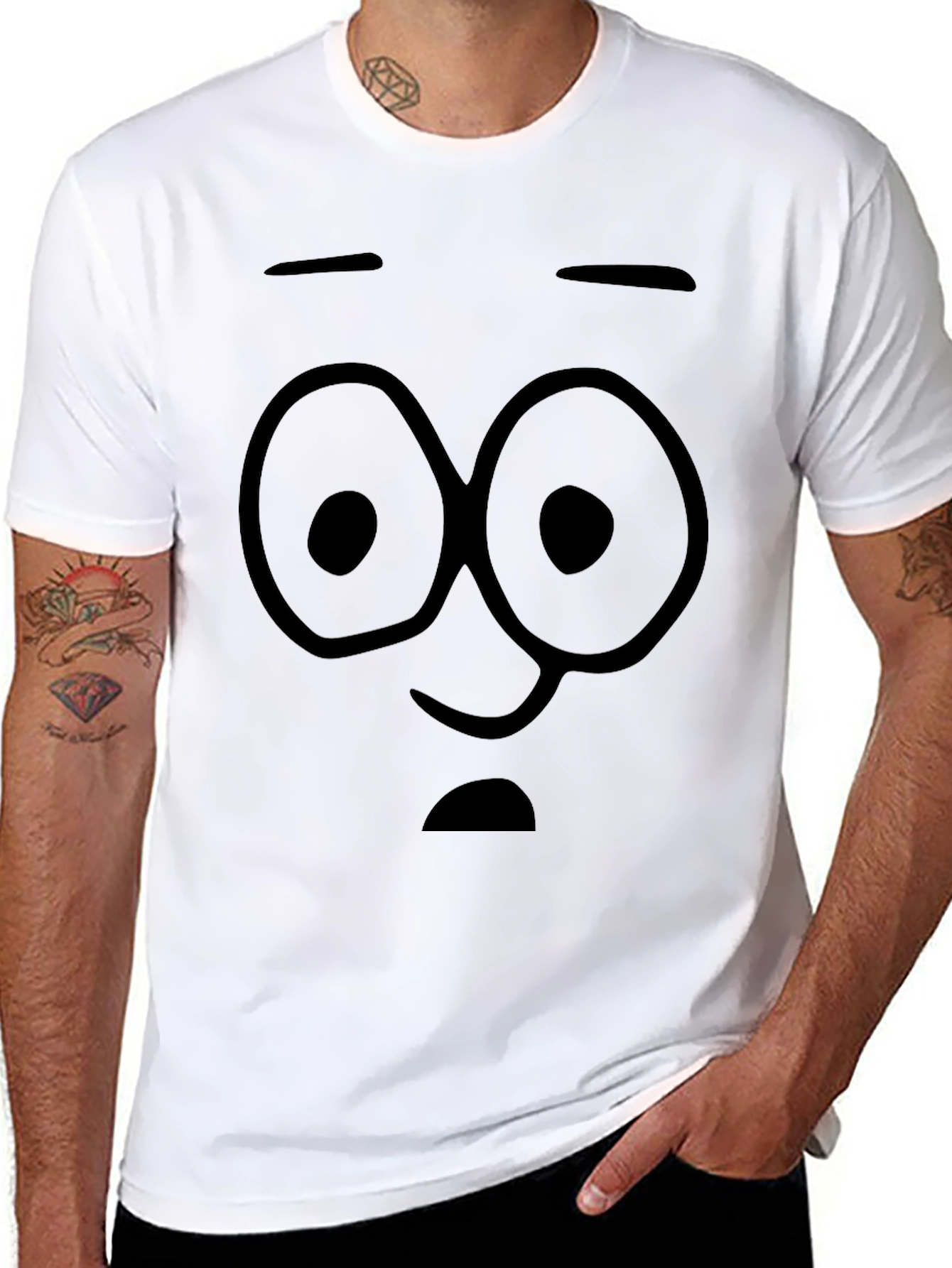 Funny Cartoon Face Black T-Shirt