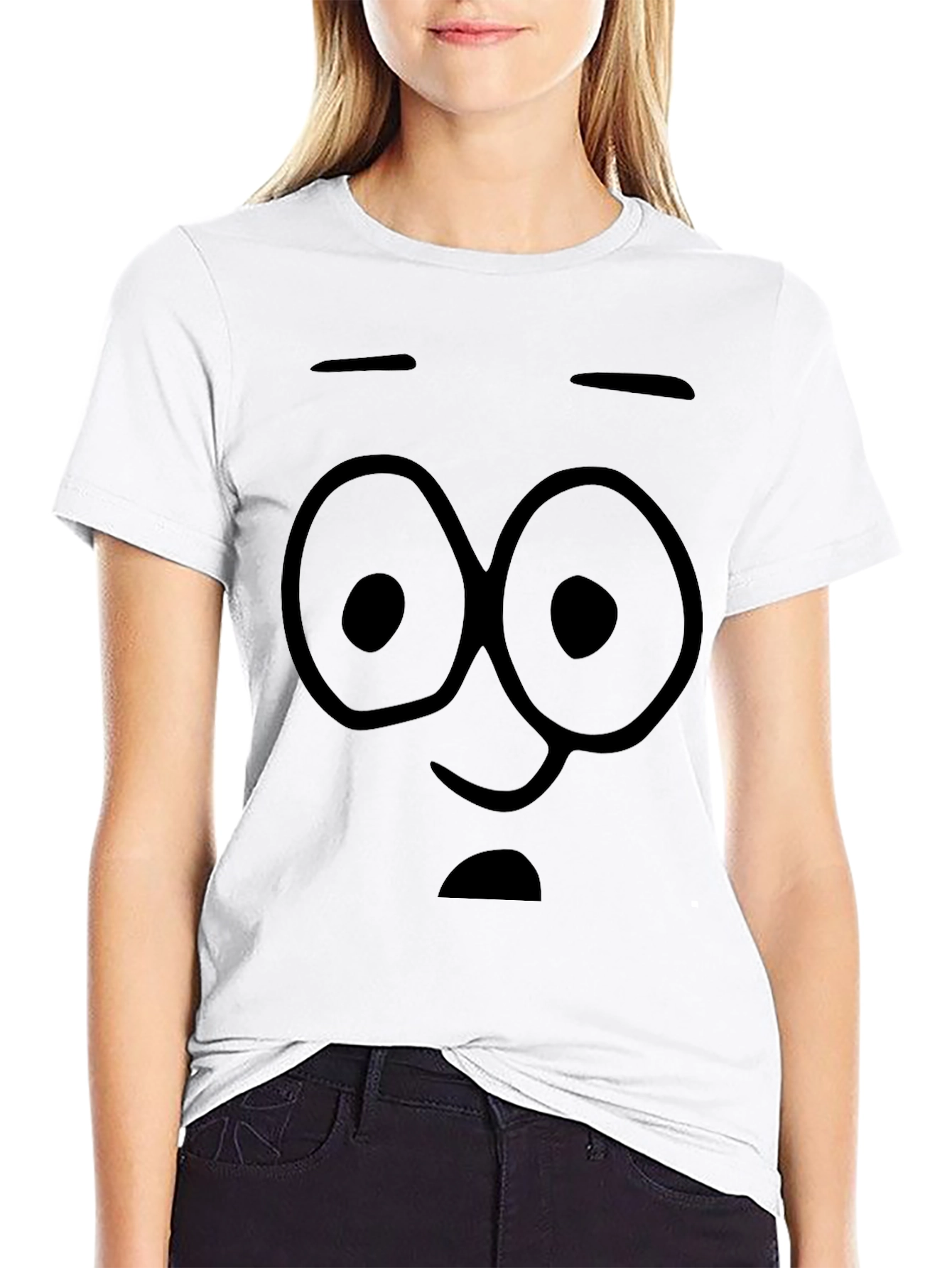 Funny Cartoon Face Black T-Shirt