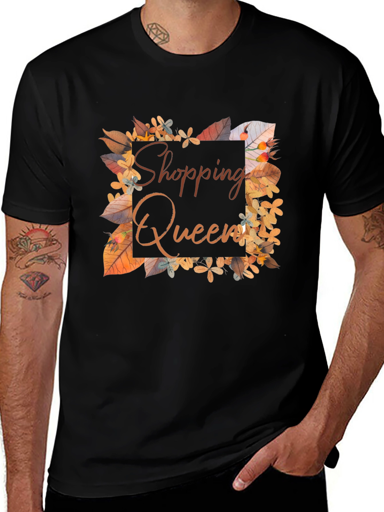 Shopping Queen T-Shirt - Autumn Leaves Design