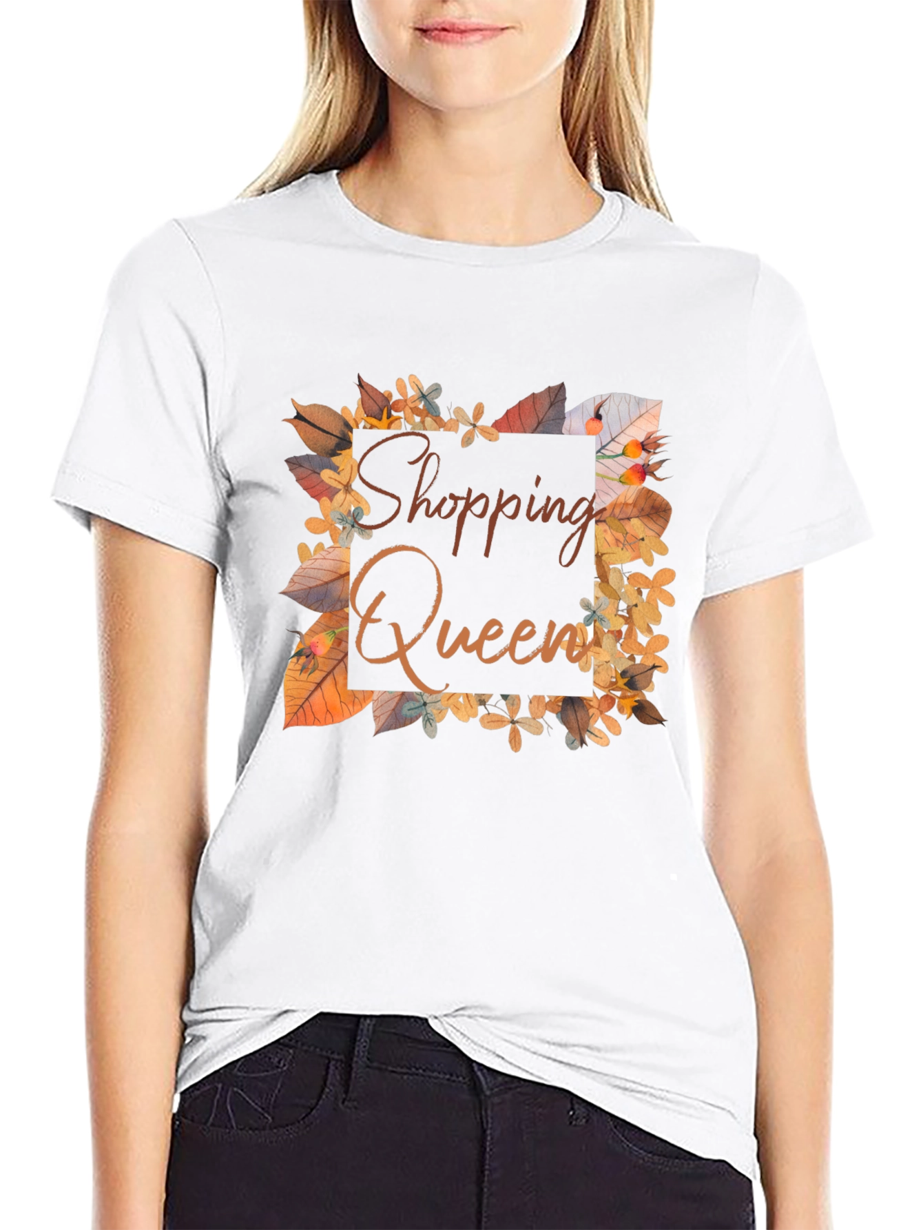 Shopping Queen T-Shirt - Autumn Leaves Design