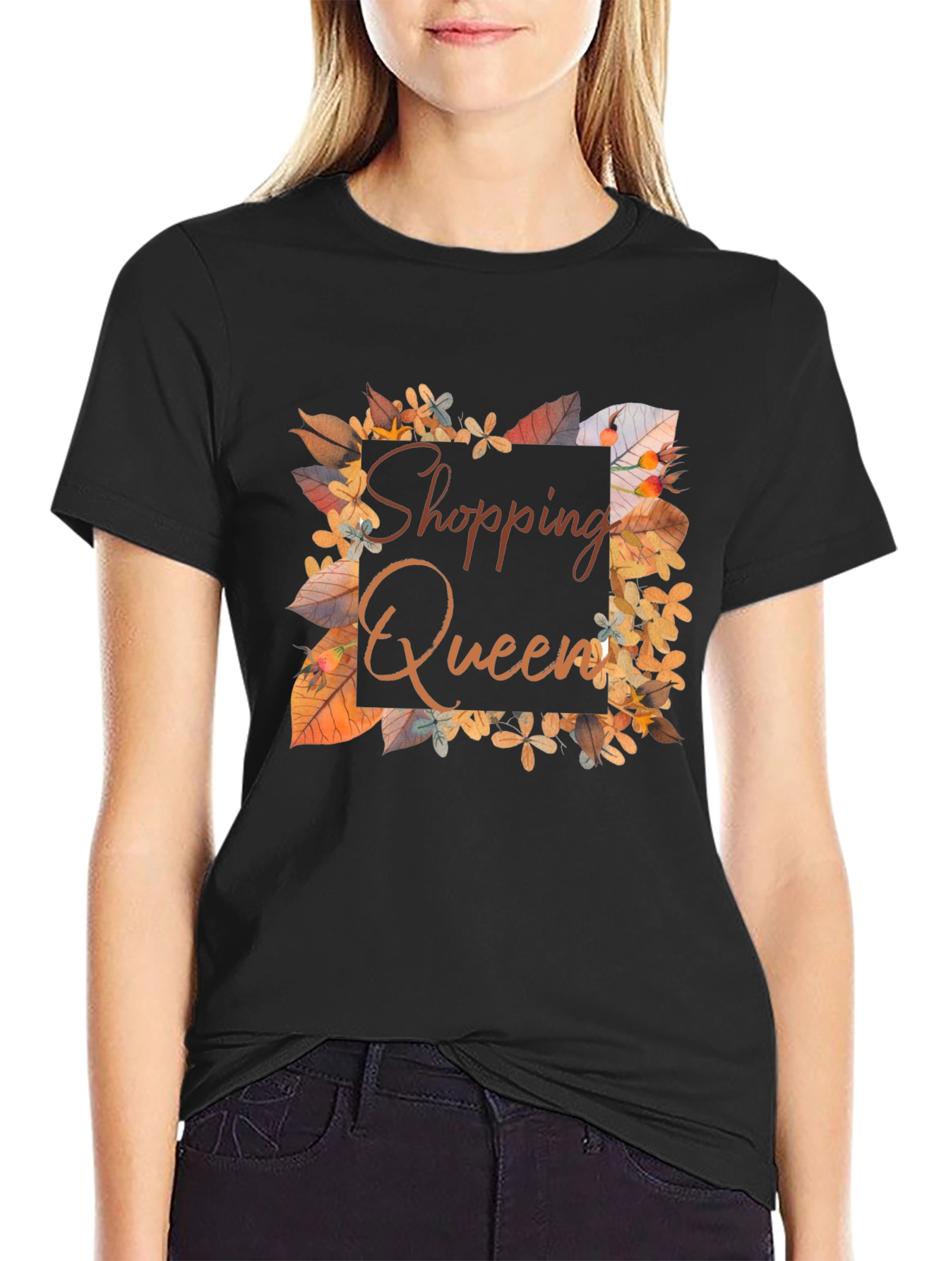Shopping Queen T-Shirt - Autumn Leaves Design