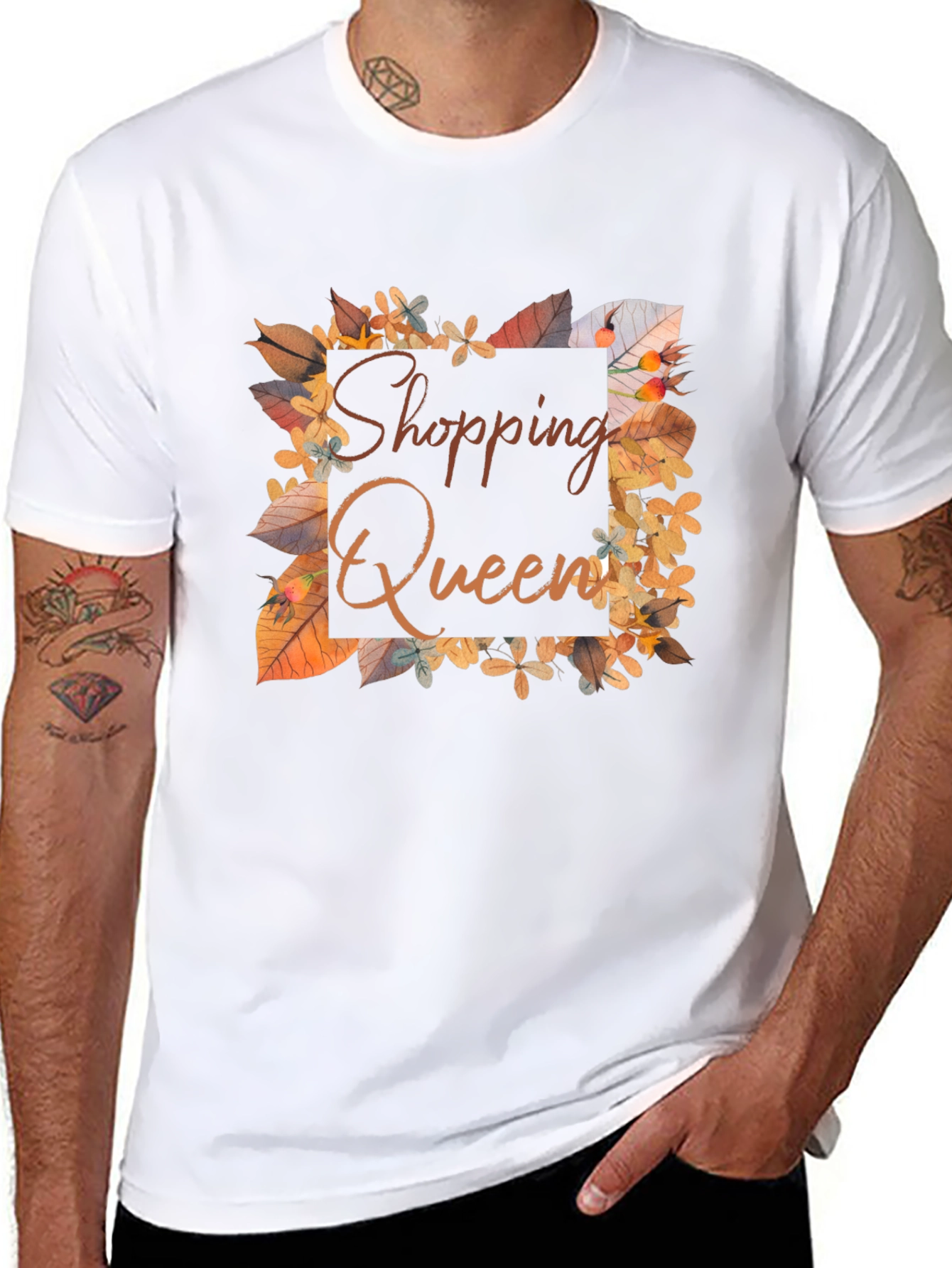 Shopping Queen T-Shirt - Autumn Leaves Design
