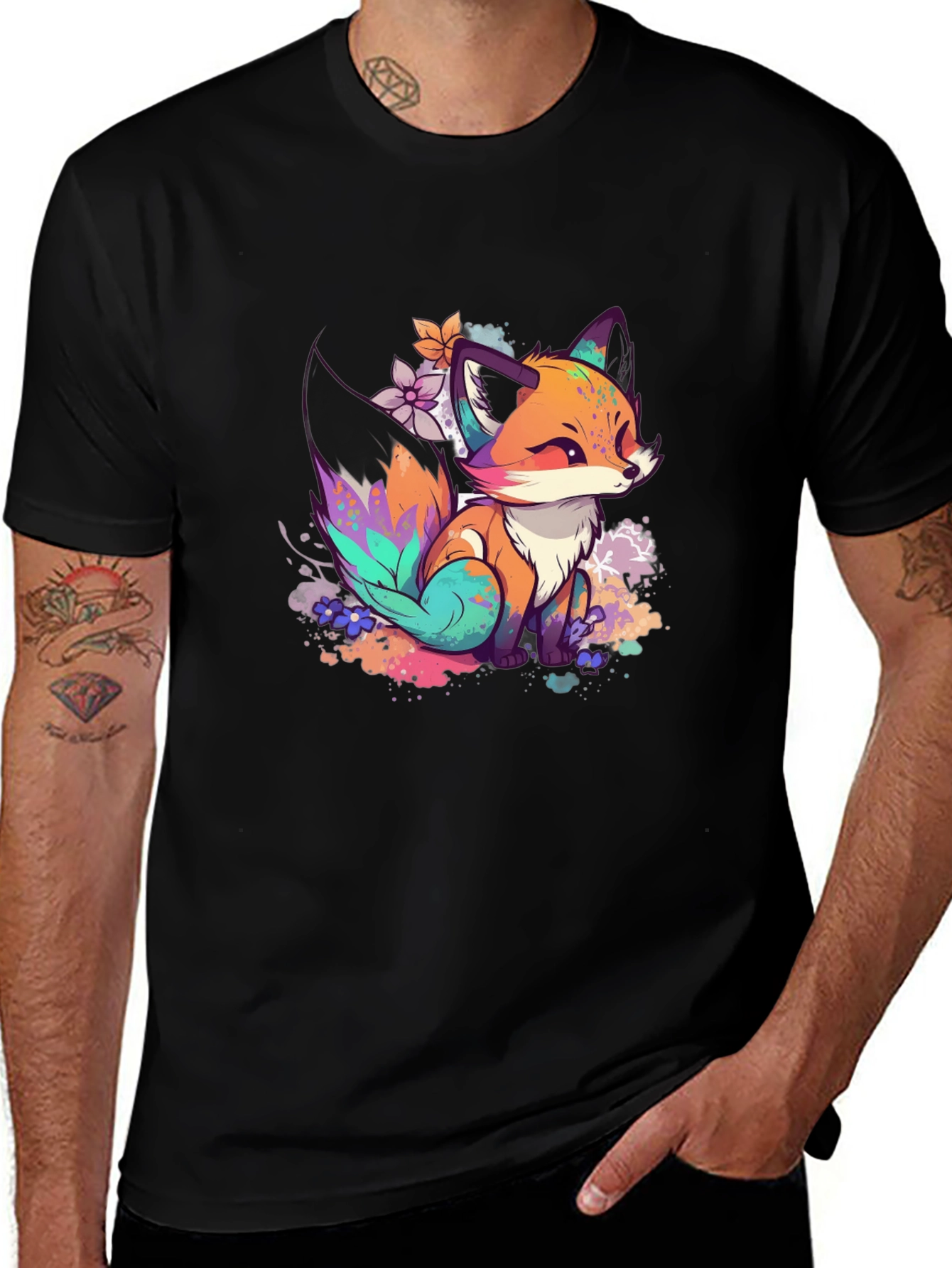 Fox Art Graphic Tee - Black