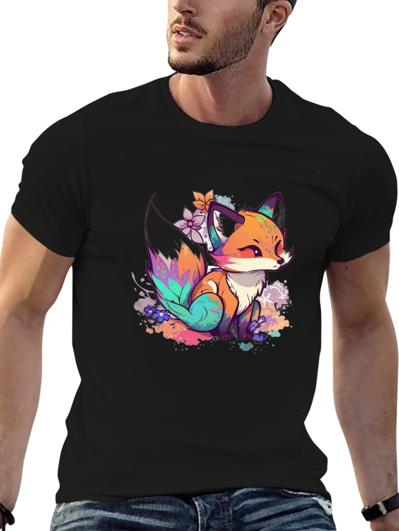 Fox Art Graphic Tee - Black