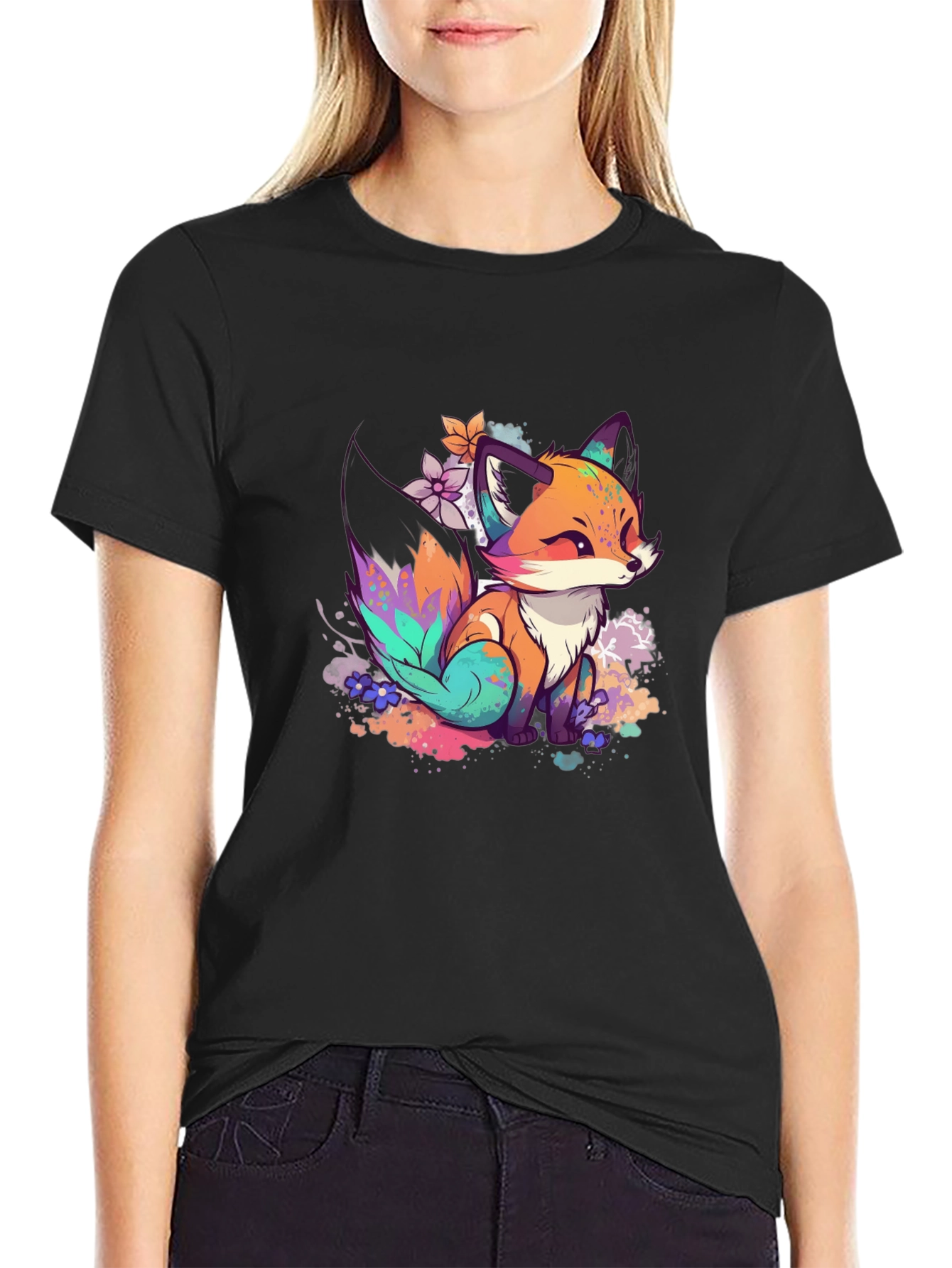 Fox Art Graphic Tee - Black