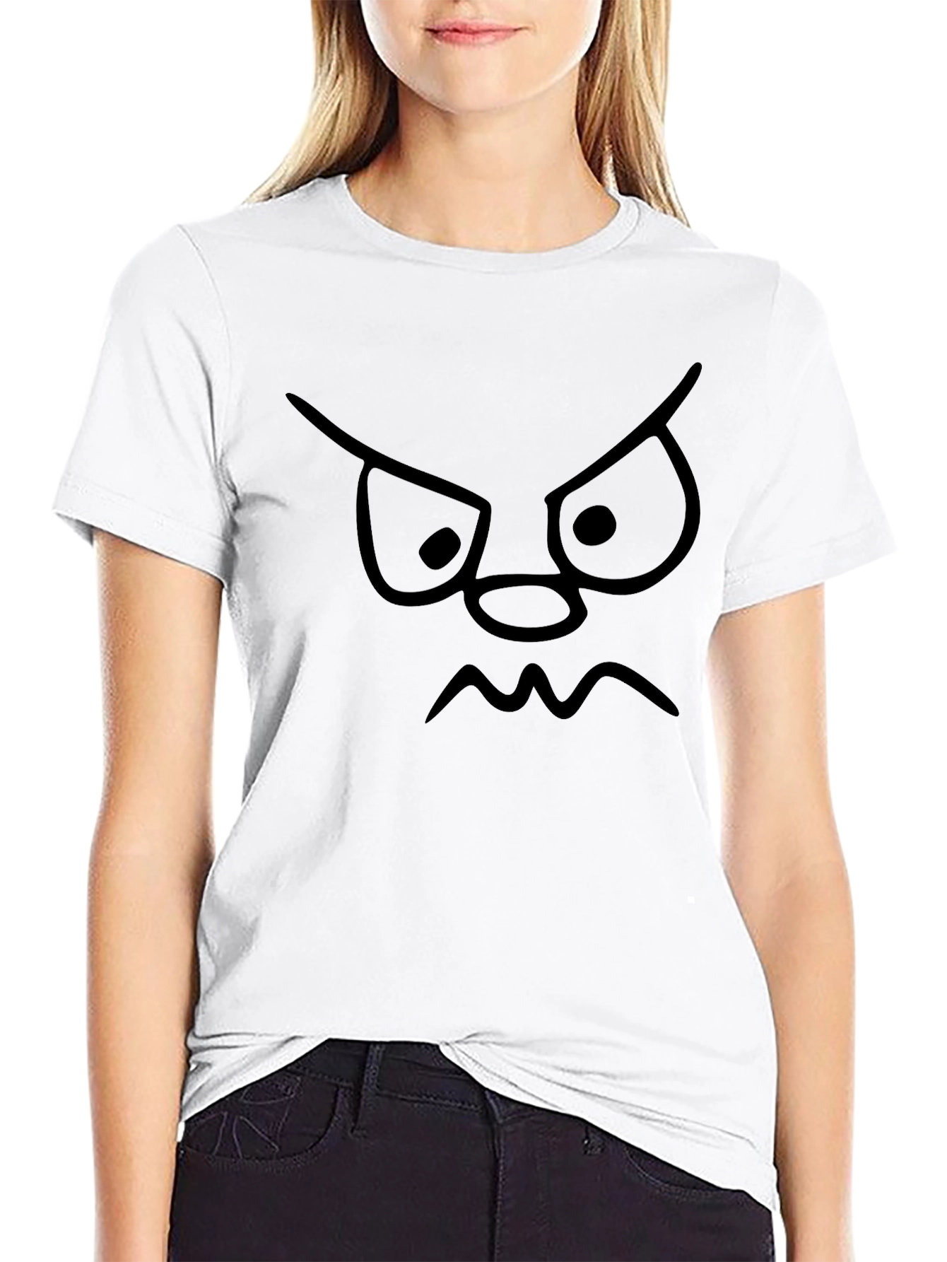 Grumpy Face Graphic Tee - Black Cotton T-Shirt