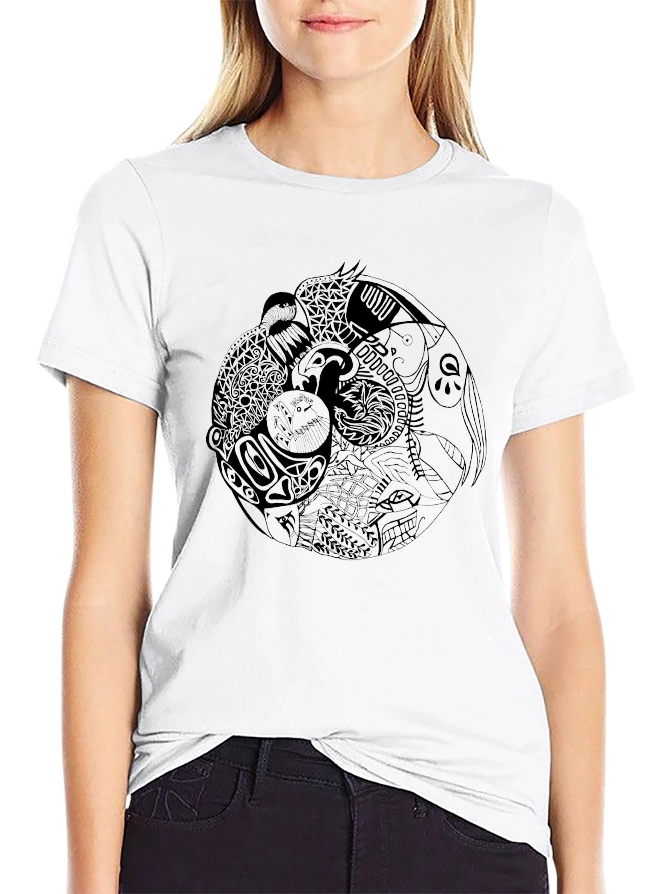 Yin Yang Animal Print Black T-Shirt