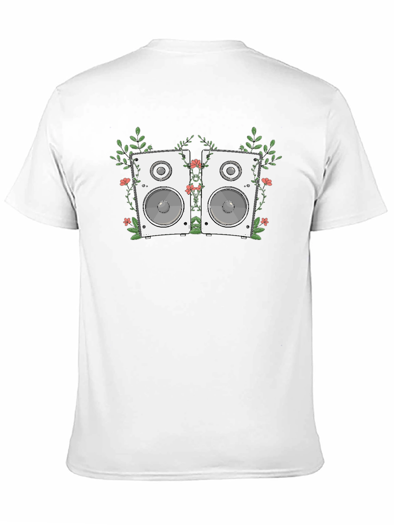 Floral Speaker Graphic Tee - Black Cotton T-Shirt