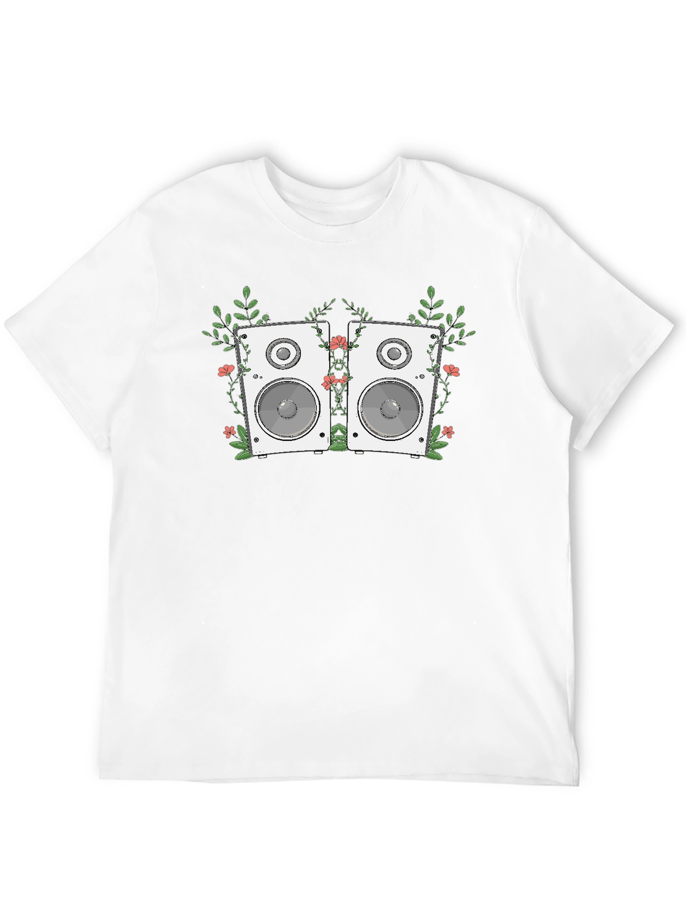 Floral Speaker Graphic Tee - Black Cotton T-Shirt
