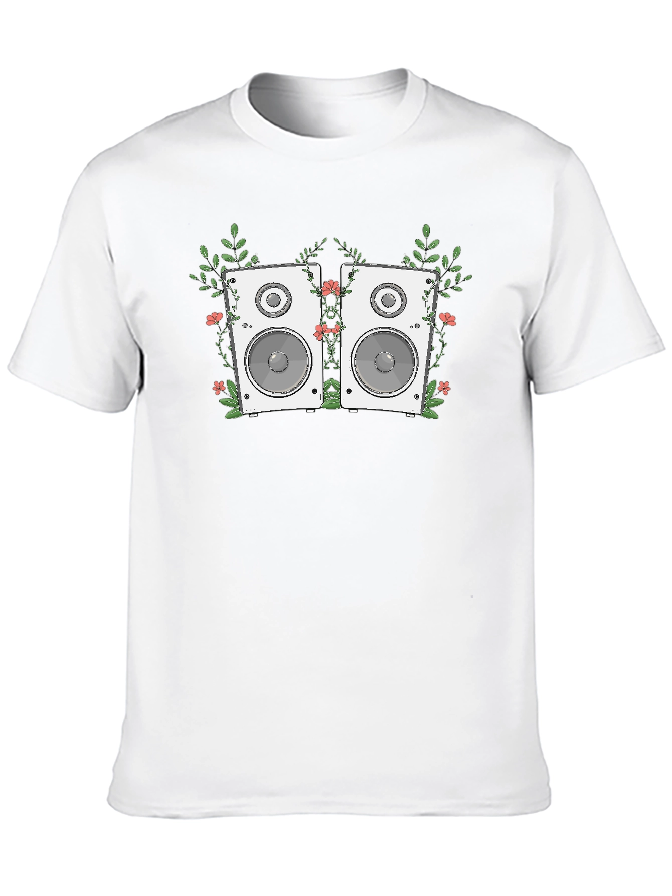 Floral Speaker Graphic Tee - Black Cotton T-Shirt