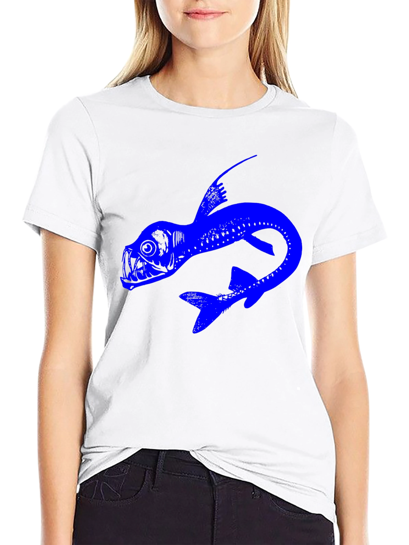 Blue Fish Graphic Black T-Shirt