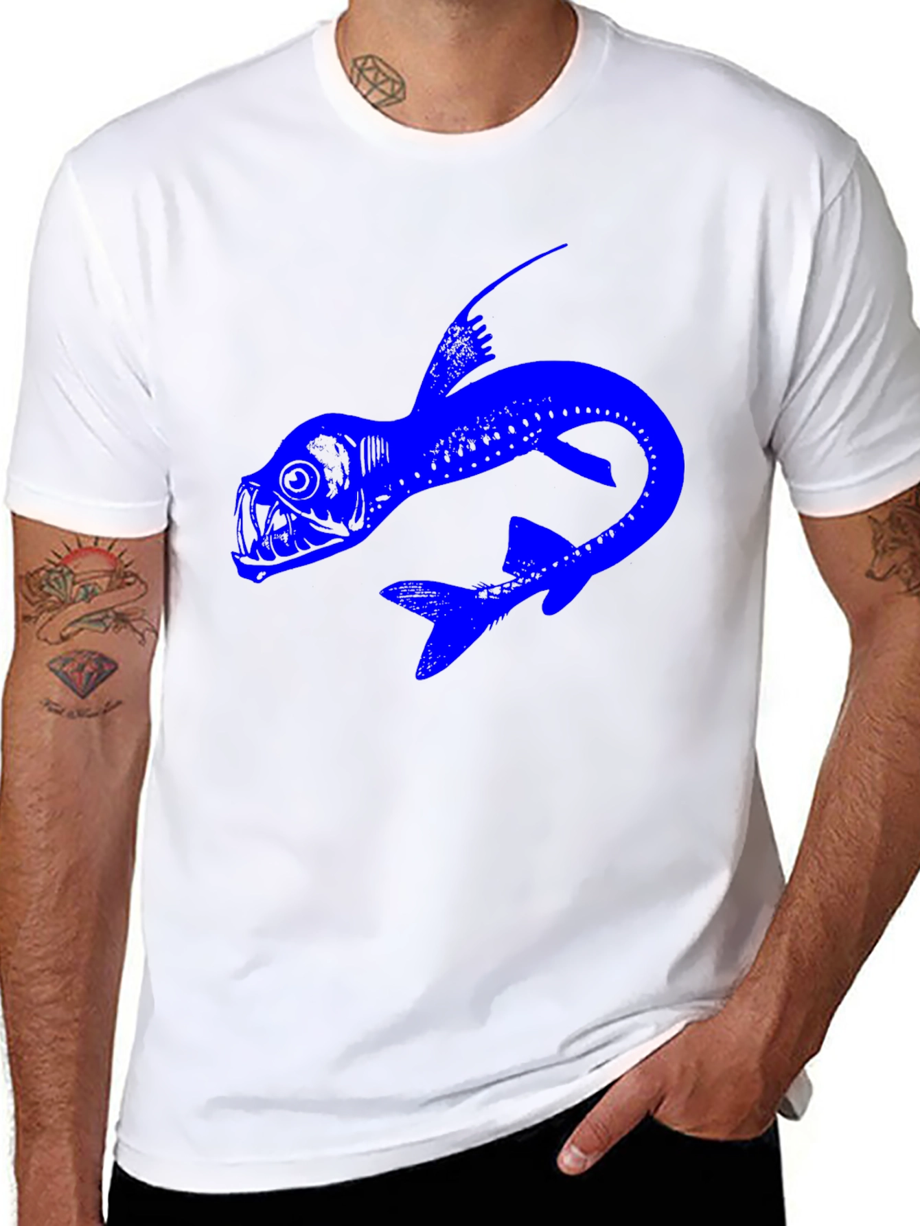Blue Fish Graphic Black T-Shirt