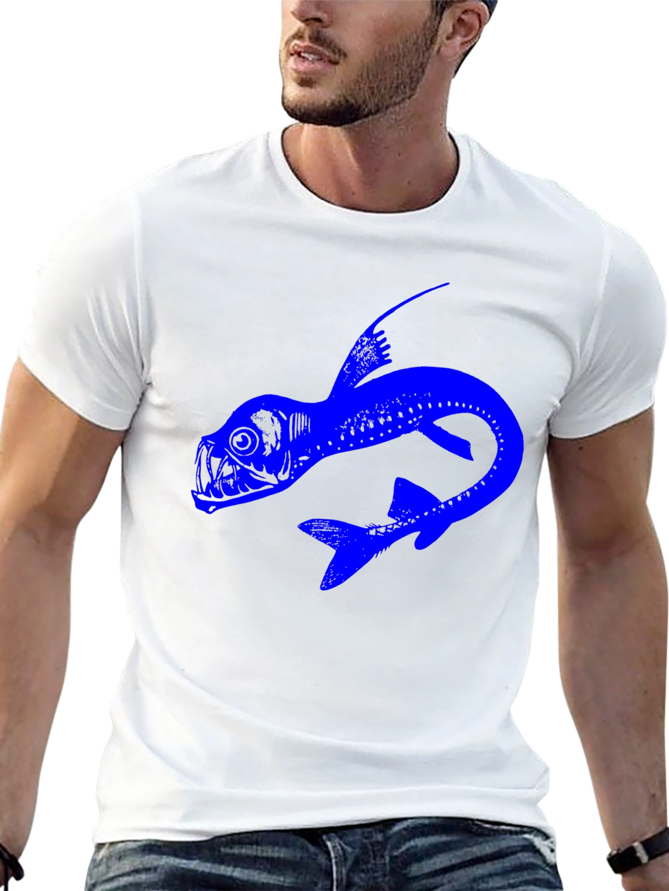 Blue Fish Graphic Black T-Shirt