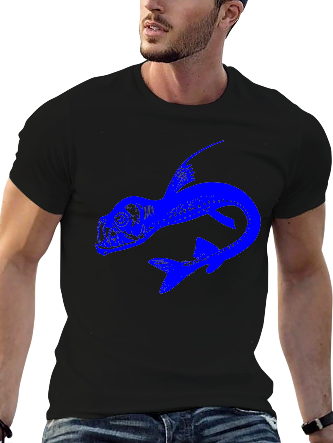 Blue Fish Graphic Black T-Shirt