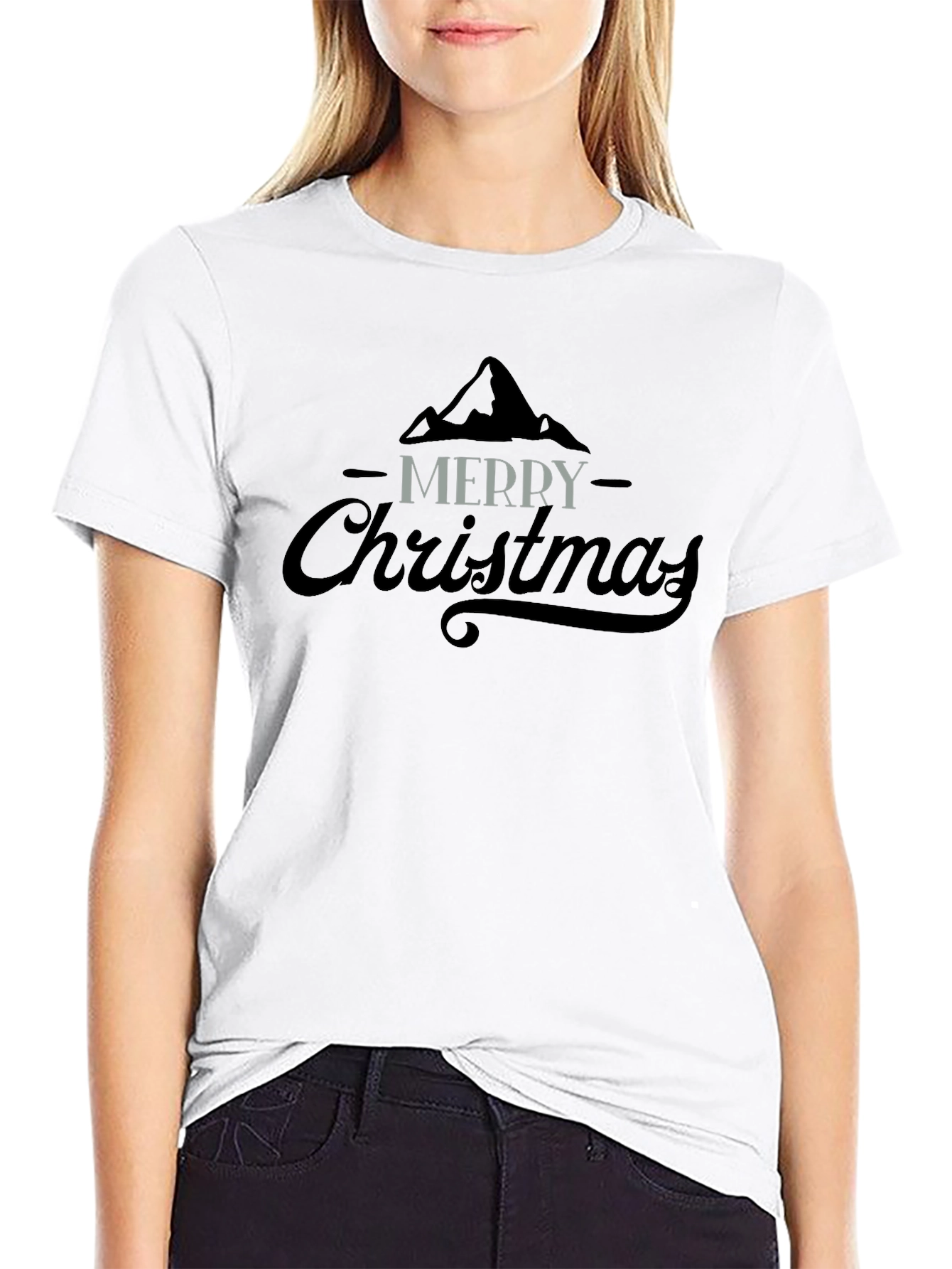 Merry Christmas Graphic Tee - Black Cotton Blend