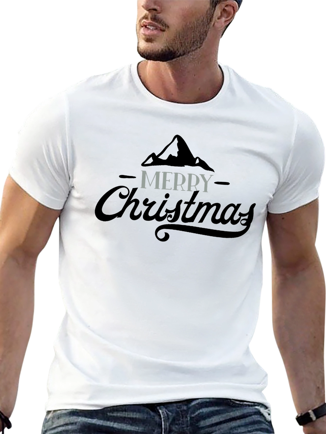 Merry Christmas Graphic Tee - Black Cotton Blend