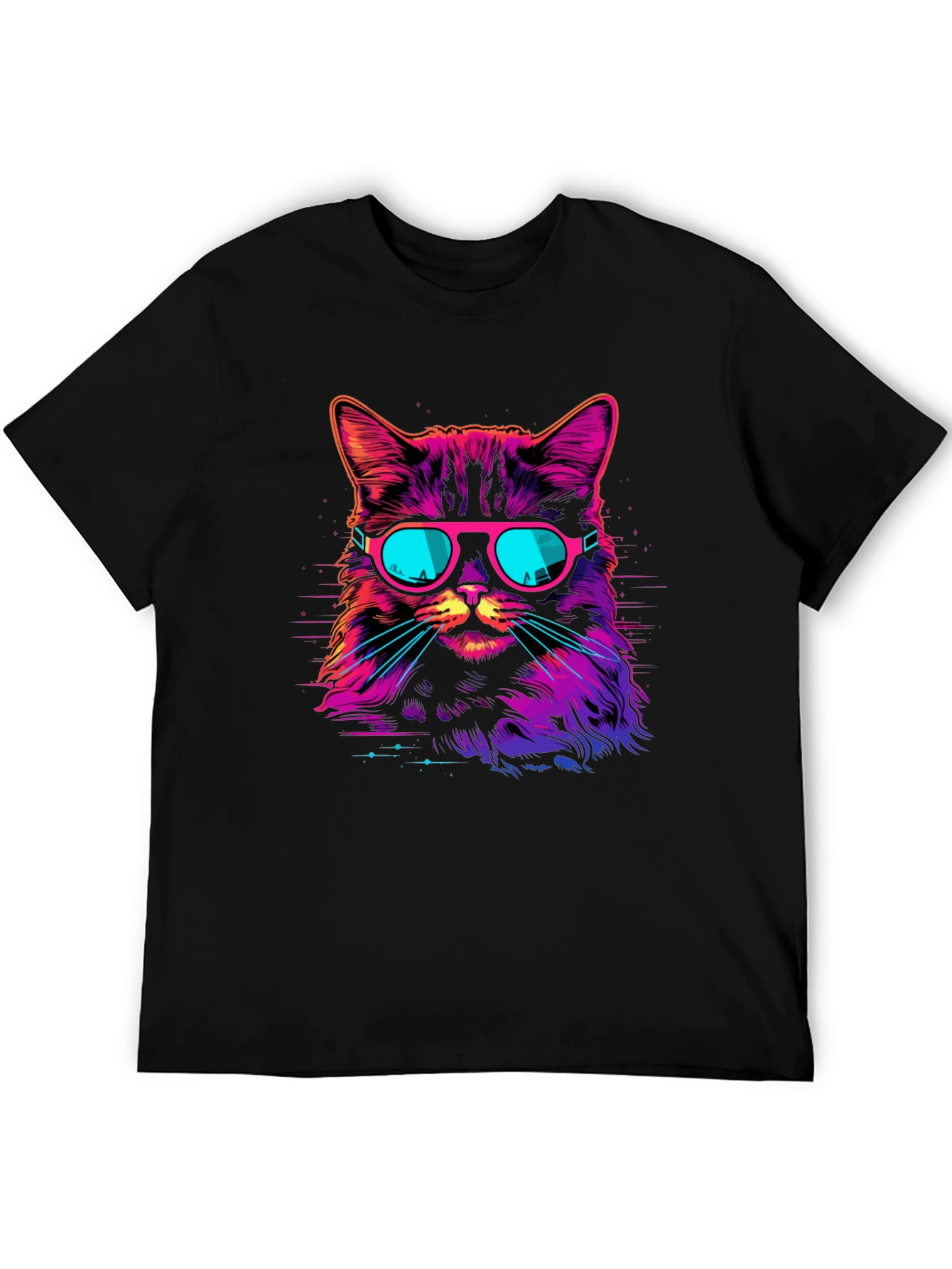 Retro Neon Cat Graphic T-Shirt