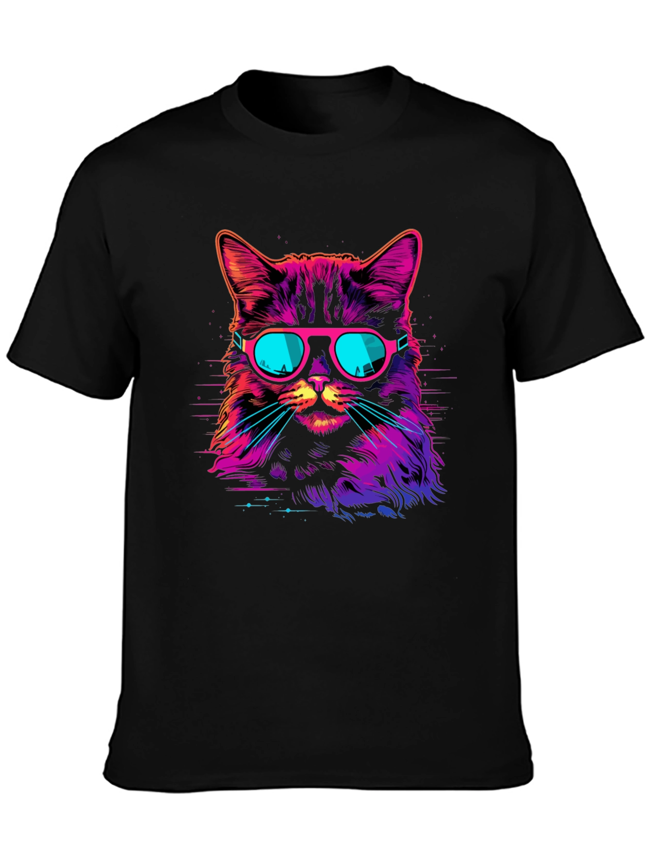 Retro Neon Cat Graphic T-Shirt