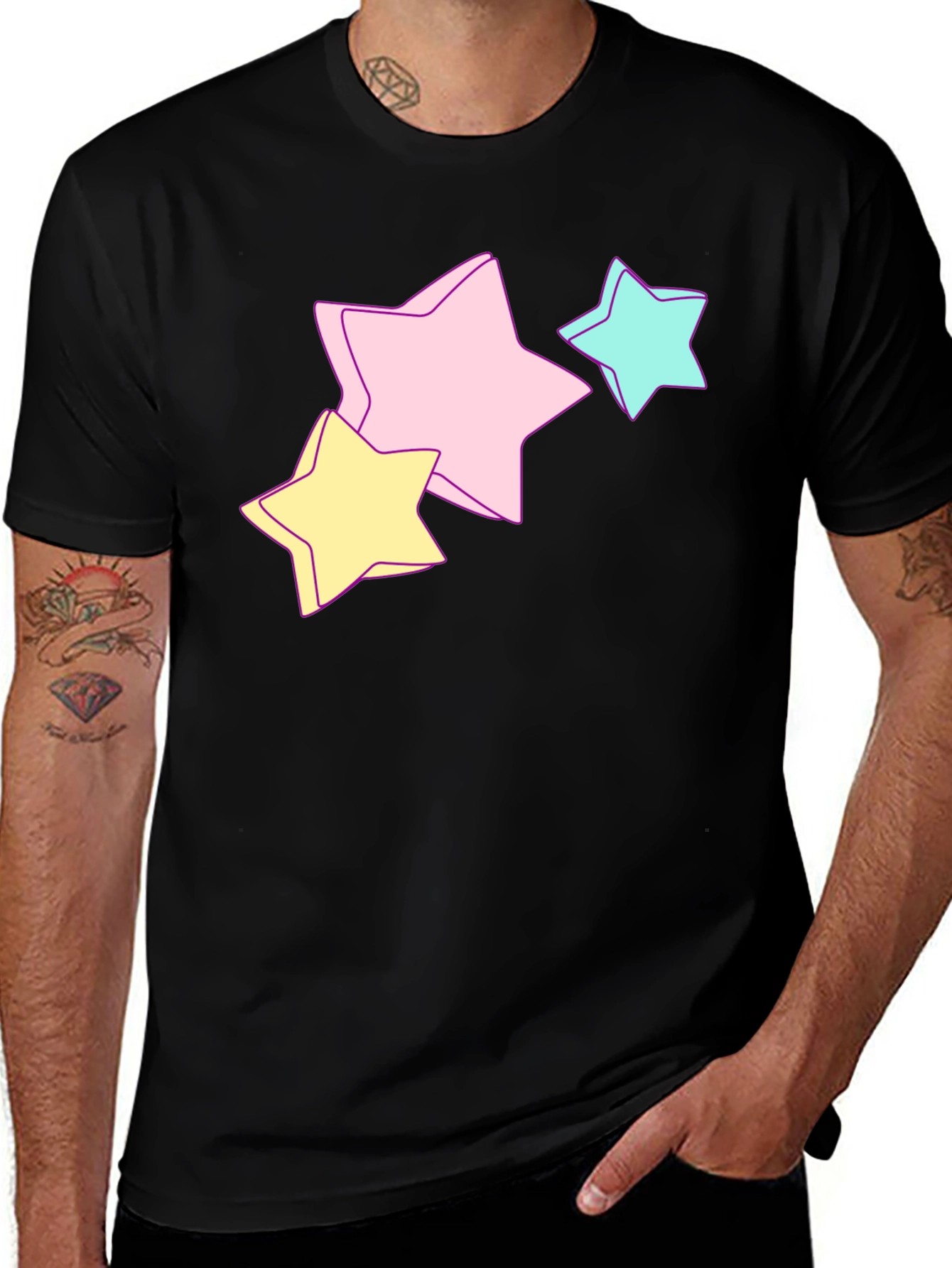 Pastel Star Graphic Black T-Shirt