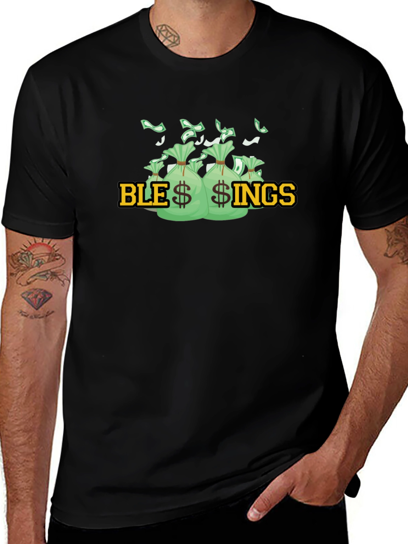 Blessings Graphic T-Shirt - Money Bags Design
