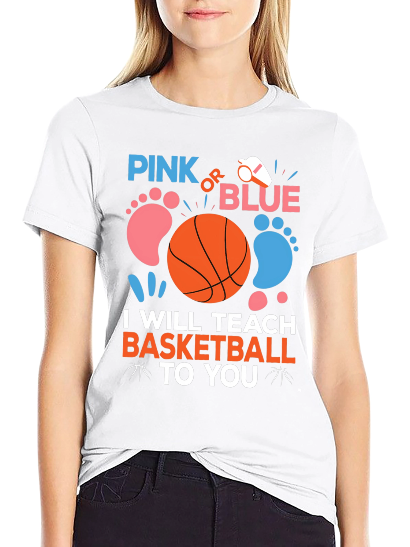 Pink or Blue Basketball Gender Reveal T-Shirt
