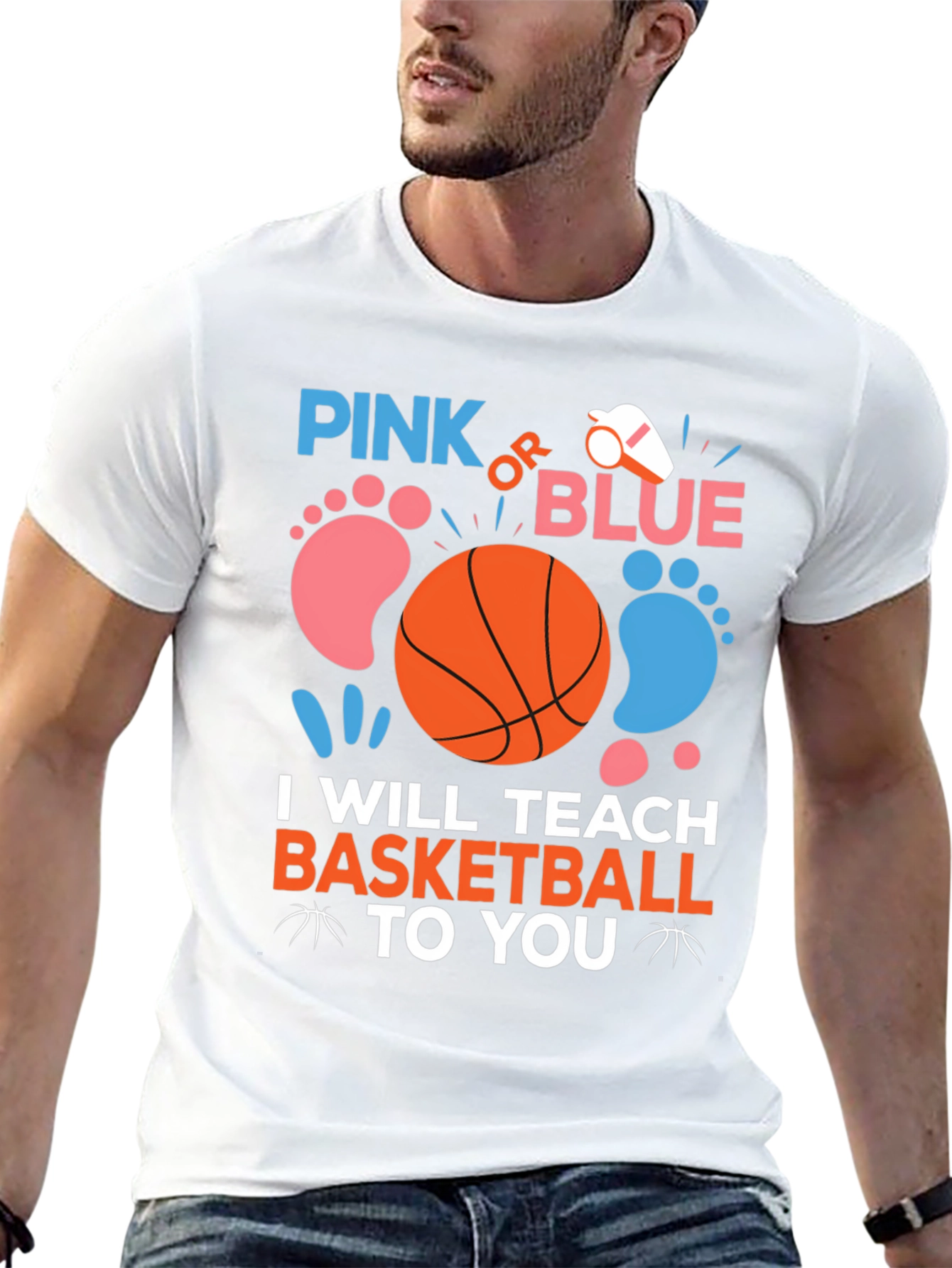 Pink or Blue Basketball Gender Reveal T-Shirt